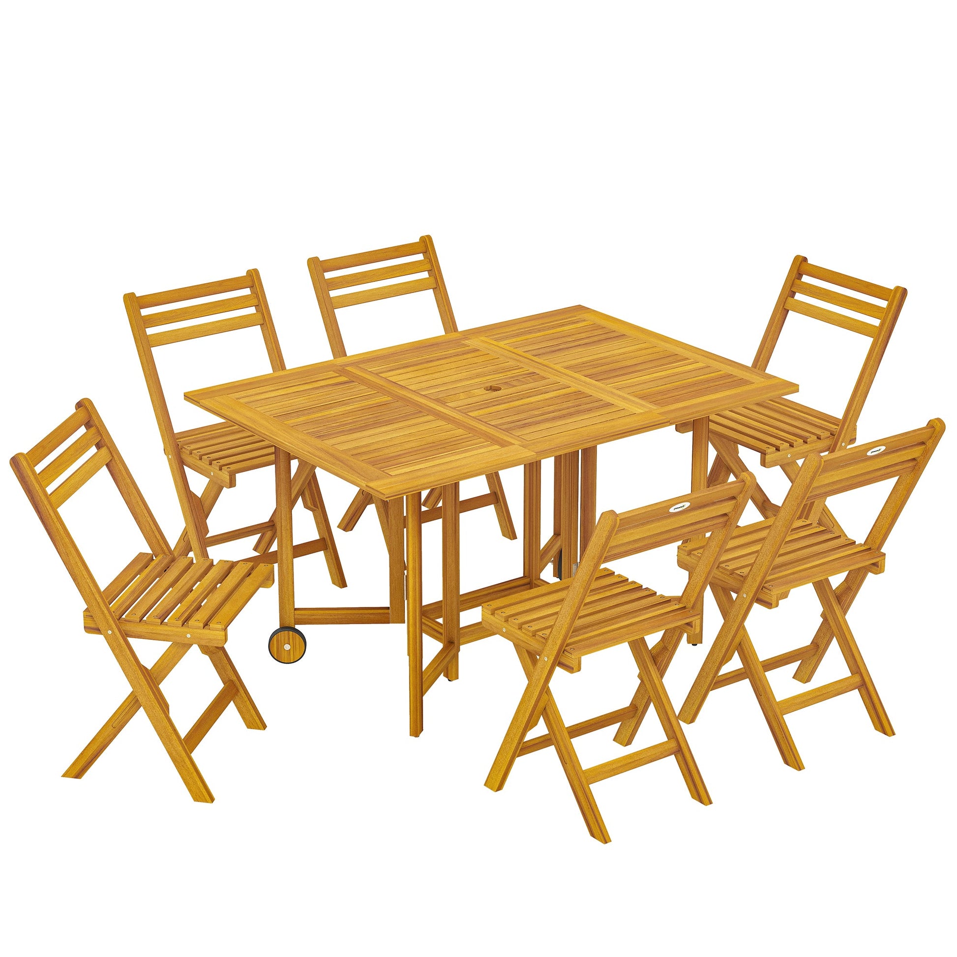 7 Pieces Garden Dining Set, Extending Dining Table and 6 Folding Chairs with Umbrella Hole, Garden Furniture Set with FSC-Certified Acacia Wood for Patio, Natural Wood