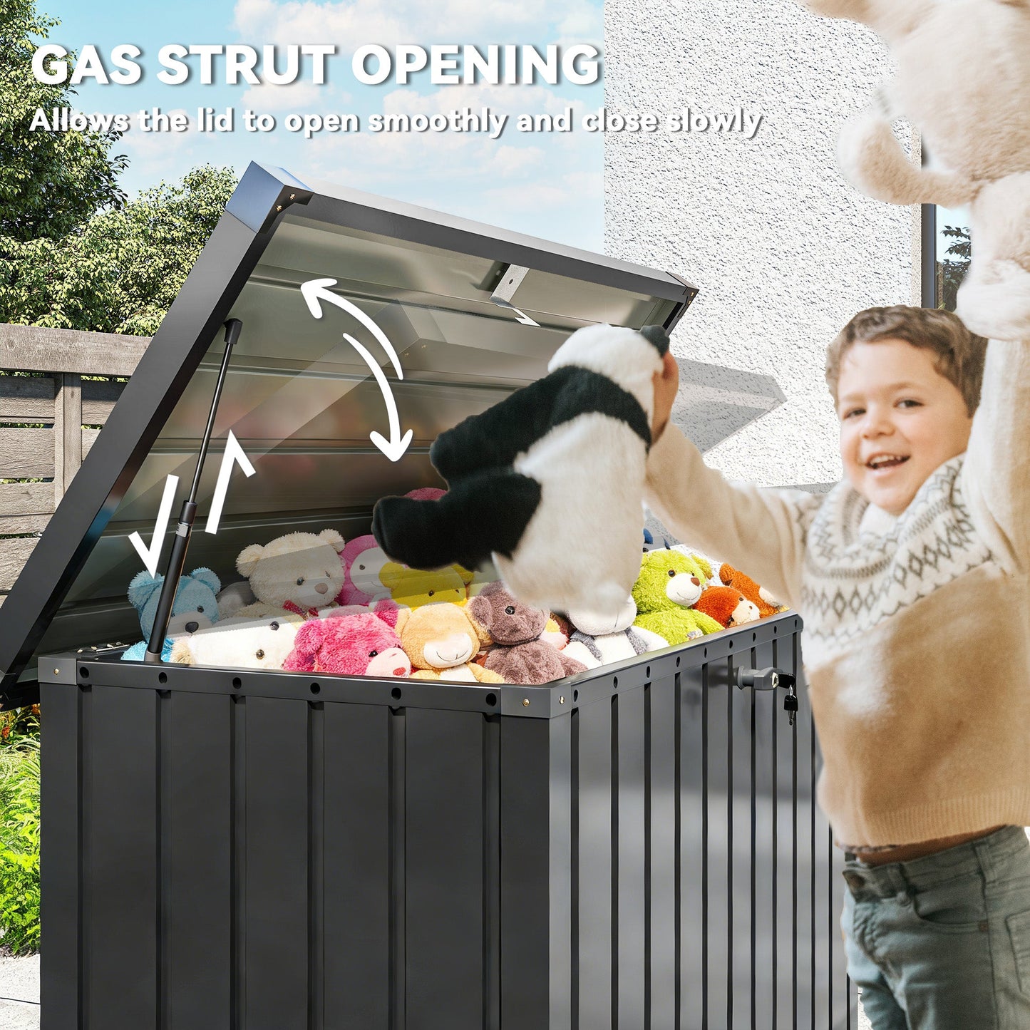 400L Garden Storage Box, Waterproof Metal Outdoor Storage Box with Lockable Lid, Storage Container Furniture Terrace Box, 124 x 66 x 72 cm, Black
