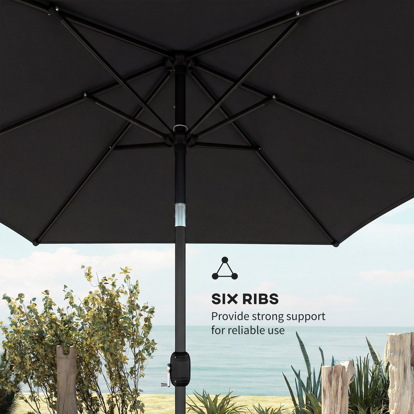 3x2m Garden Parasol, Parasol Umbrella with Crank Handle, Tilt Function, Polyester Canopy, Outdoor Table Umbrella for Patio, Garden, Black
