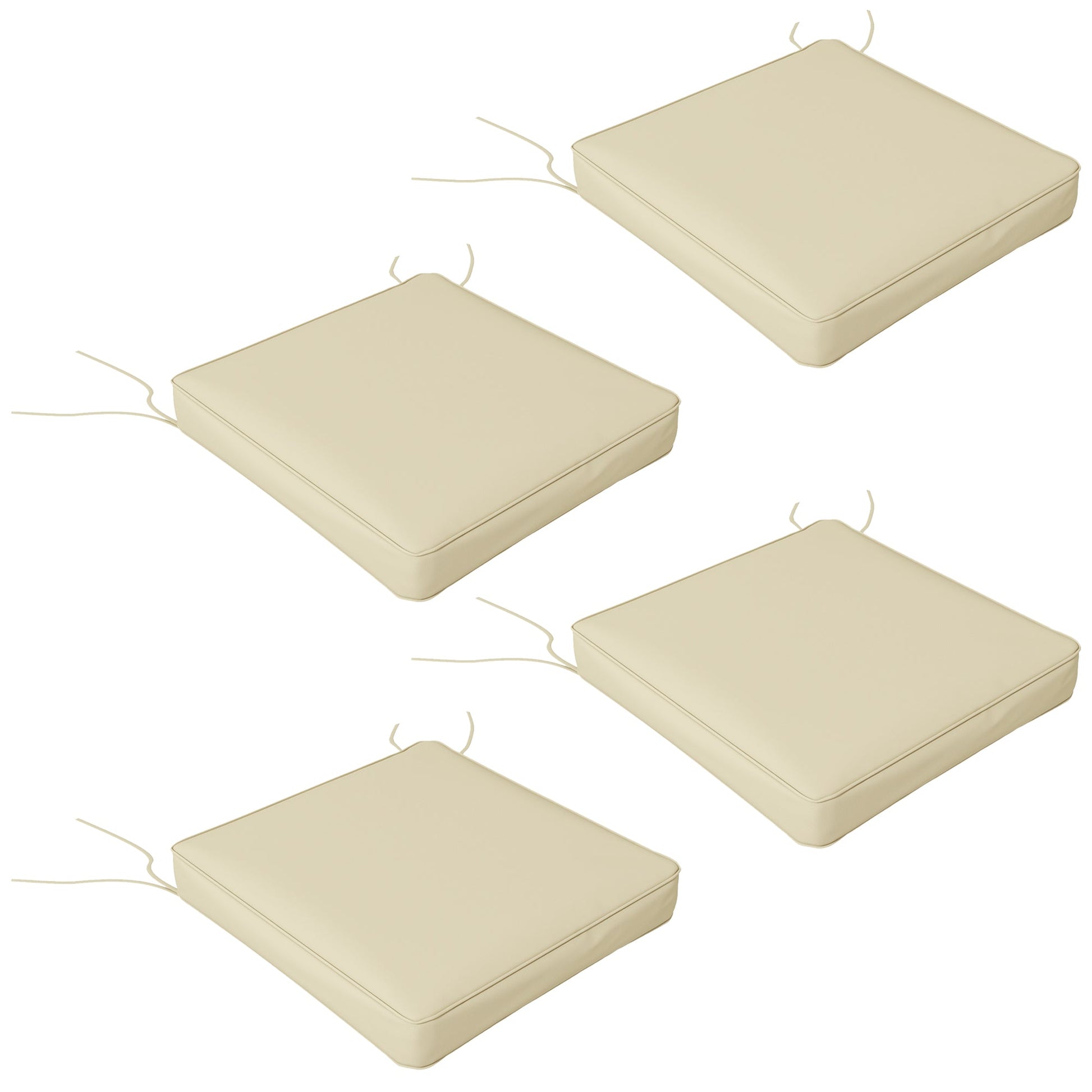 Set of 4 Outdoor Seat Cushions with Ties, Water Repellent Seat Pads for Garden Patio Kitchen Office Chairs, Beige
