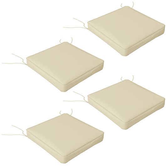 Set of 4 Outdoor Seat Cushions with Ties, Water Repellent Seat Pads for Garden Patio Kitchen Office Chairs, Beige