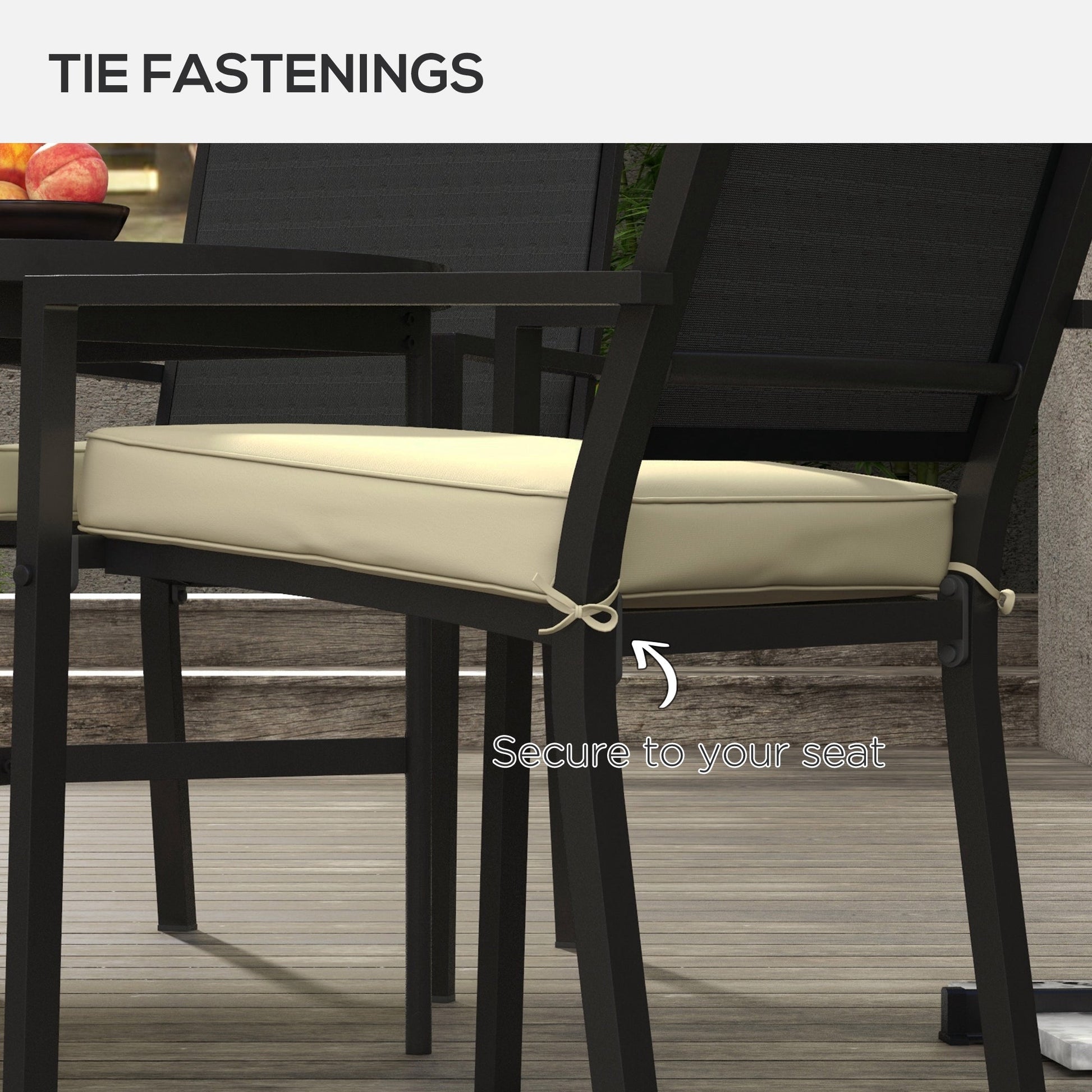 Set of 4 Outdoor Seat Cushions with Ties, Water Repellent Seat Pads for Garden Patio Kitchen Office Chairs, Beige