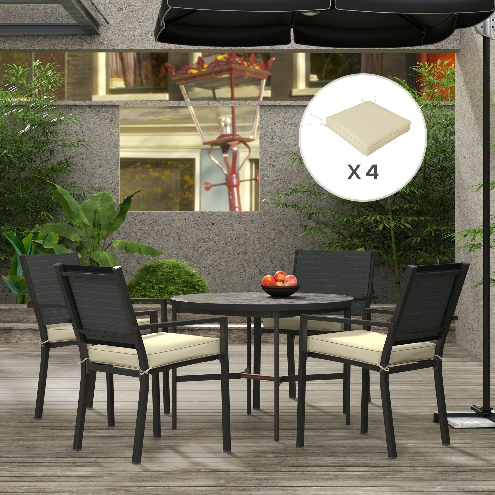 Set of 4 Outdoor Seat Cushions with Ties, Water Repellent Seat Pads for Garden Patio Kitchen Office Chairs, Beige
