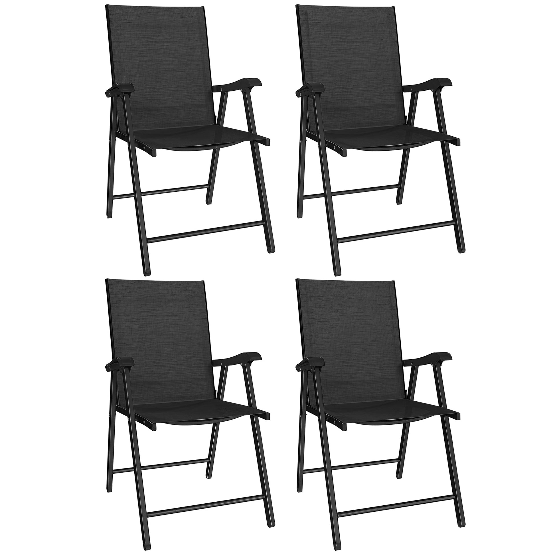 Folding Garden Chairs Set of 4, Foldable Garden Dining Chairs with High Back and Armrests, Breathable Texteline Folding Outdoor Chair Set with Metal Frame for Patio, Balcony, Black