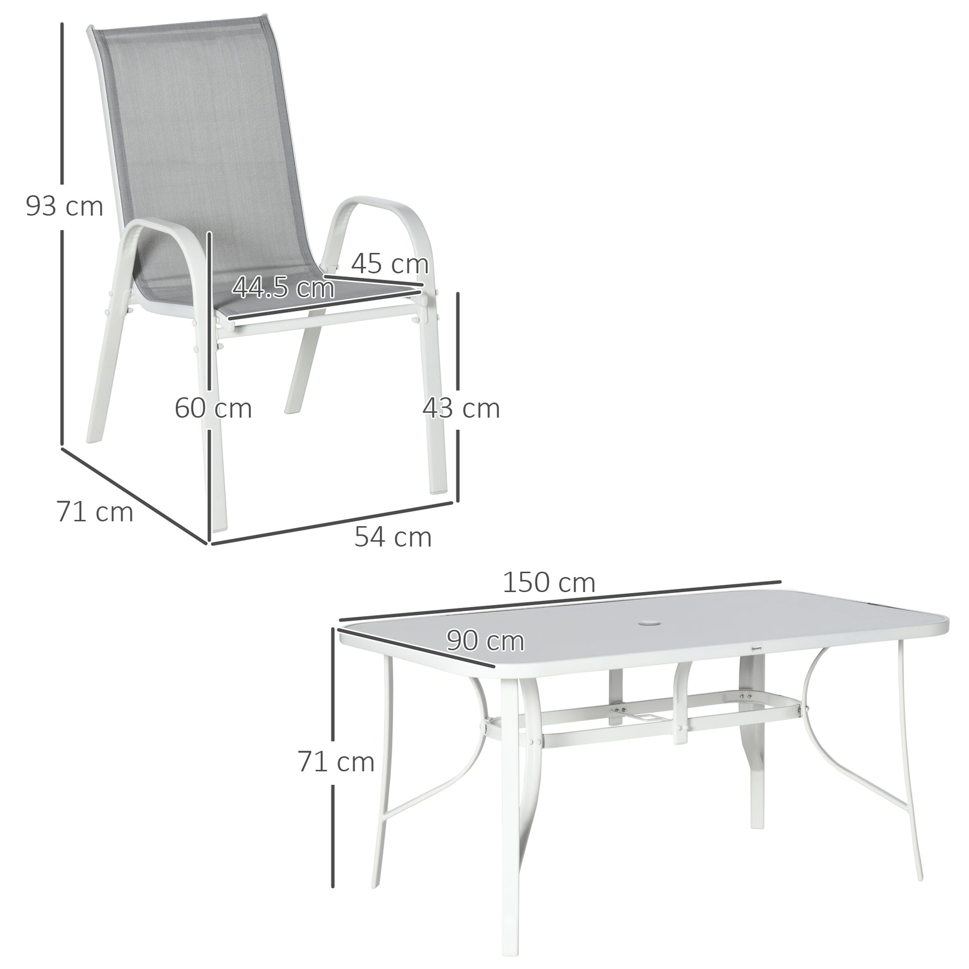 7 Piece Garden Dining Set with Dining Table and Chairs, 6 Seater Outdoor Furniture with Parasol Hole for Deck and Balcony, Grey