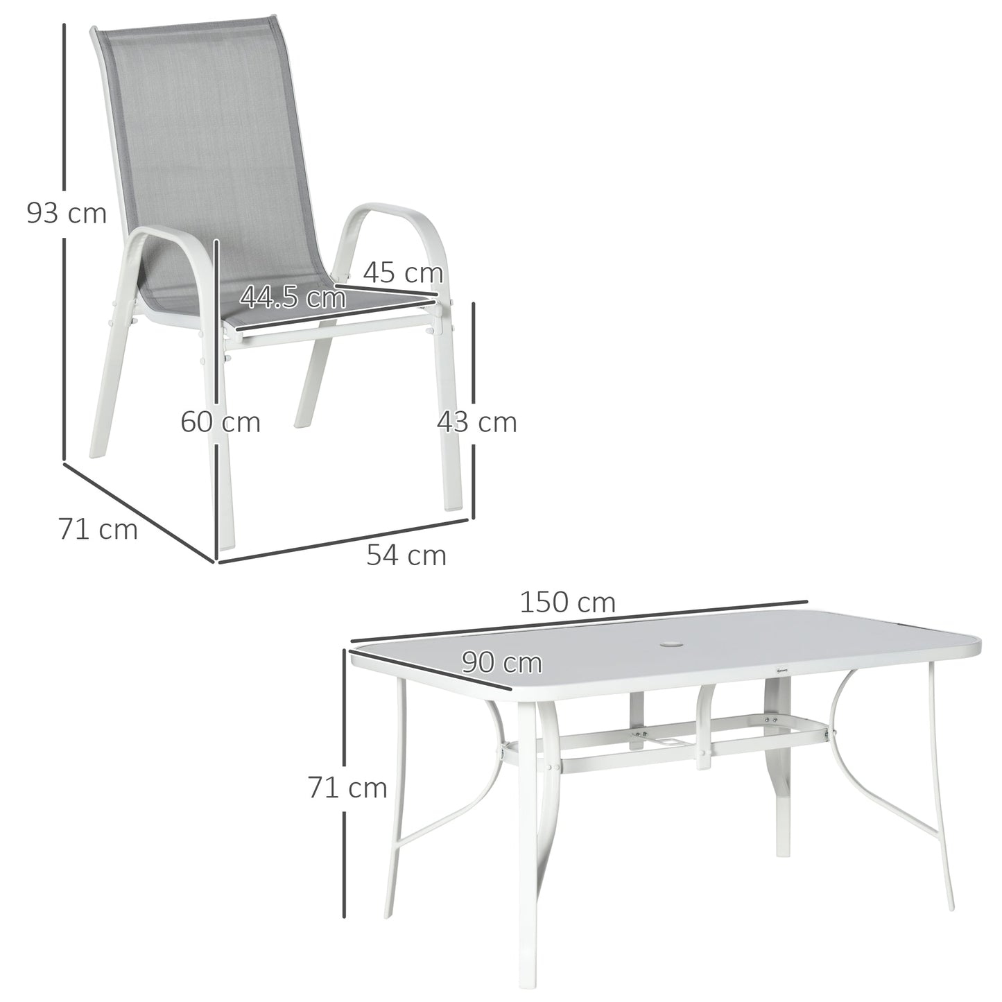 7 Piece Garden Dining Set with Dining Table and Chairs, 6 Seater Outdoor Furniture with Parasol Hole for Deck and Balcony, Grey