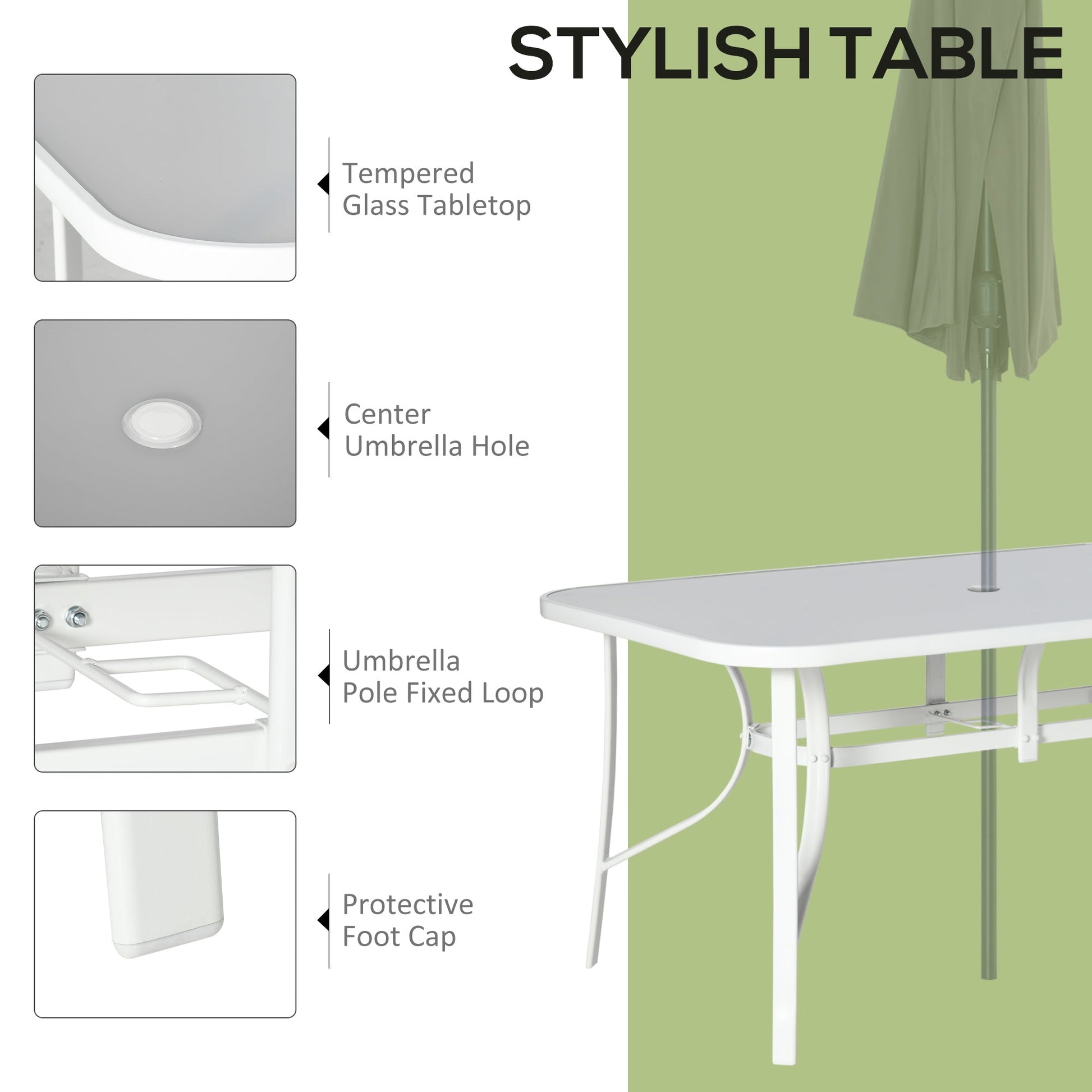 7 Piece Garden Dining Set with Dining Table and Chairs, 6 Seater Outdoor Furniture with Parasol Hole for Deck and Balcony, Grey