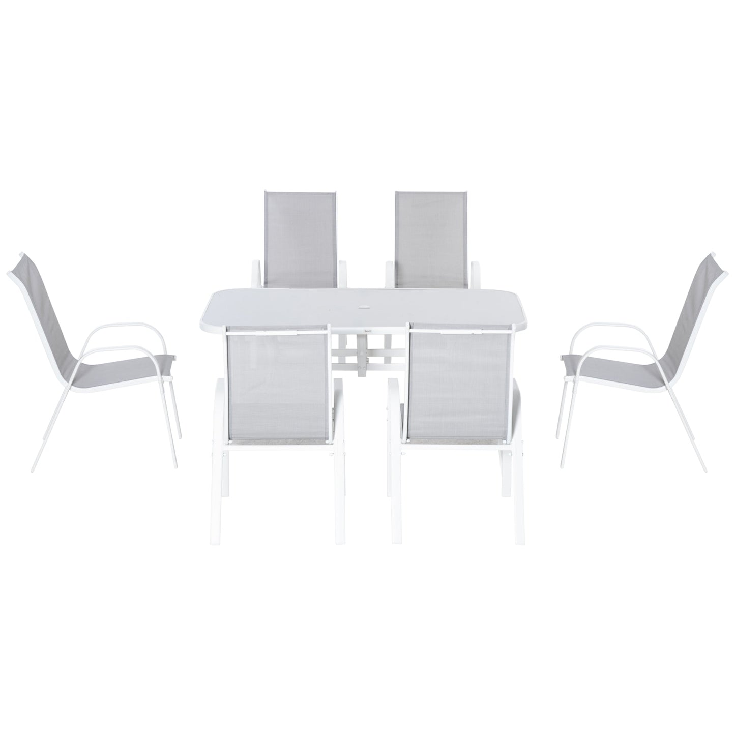 7 Piece Garden Dining Set with Dining Table and Chairs, 6 Seater Outdoor Furniture with Parasol Hole for Deck and Balcony, Grey