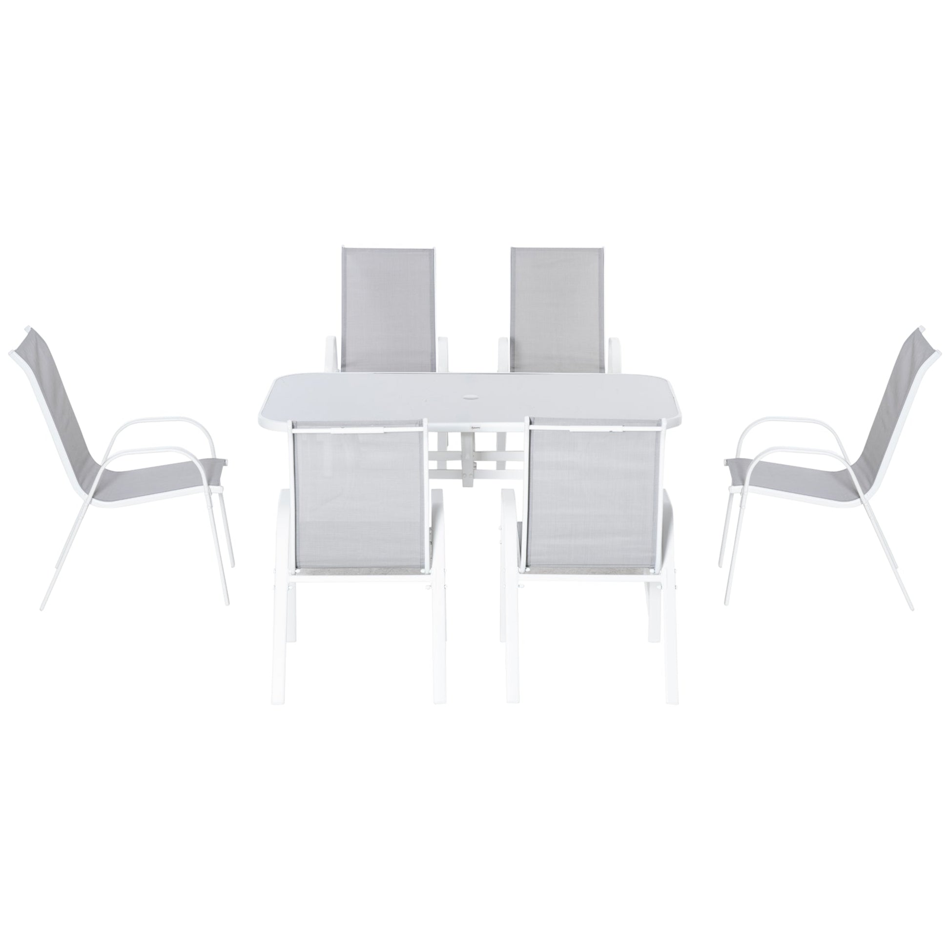7 Piece Garden Dining Set with Dining Table and Chairs, 6 Seater Outdoor Furniture with Parasol Hole for Deck and Balcony, Grey