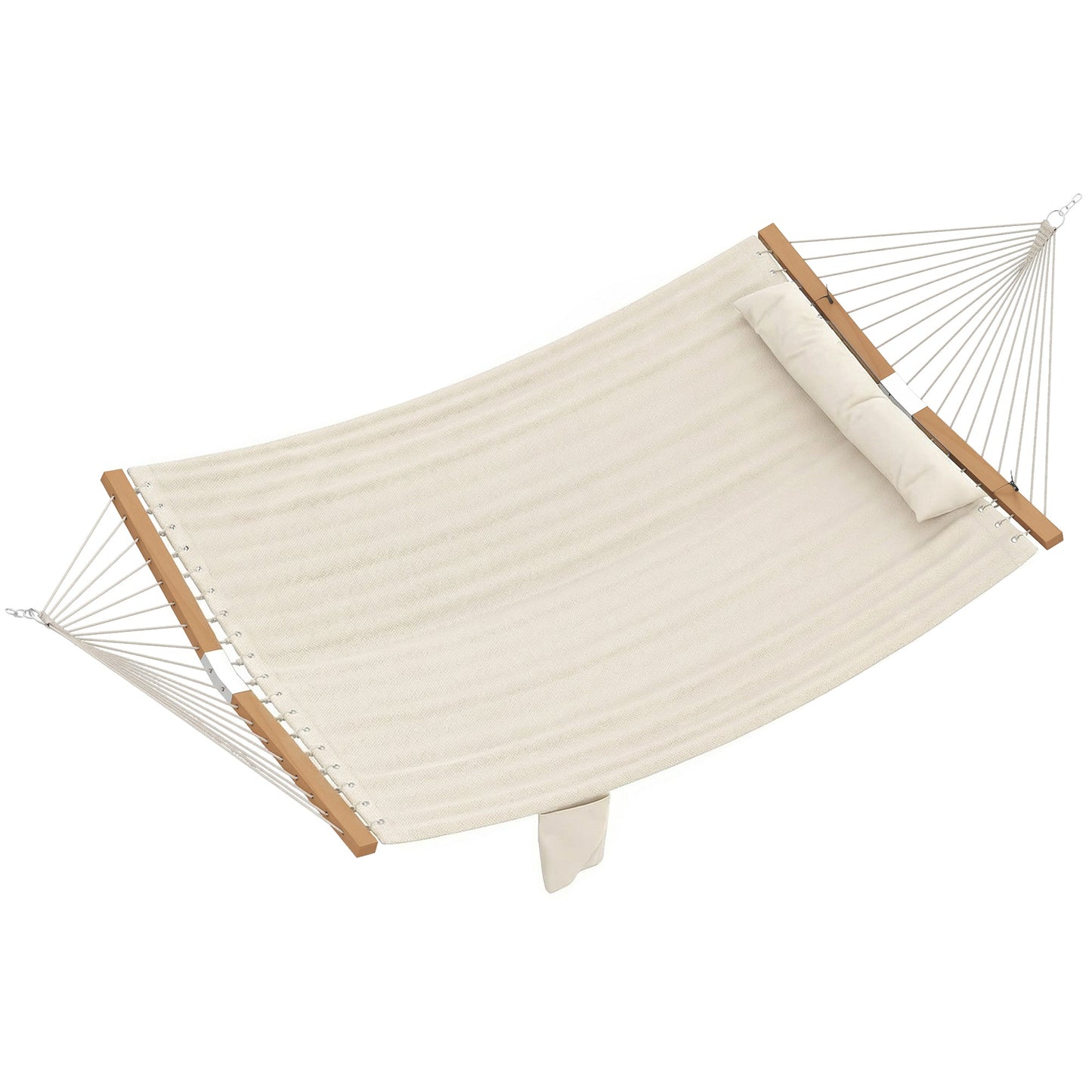 Double Hammock 2-Person with Pillow and Pad, Extra Large 200 x 140 cm, Load Capacity 200 kg, Swing Bed for Patio Porch Garden Lounging Outdoor and Indoor Cream White