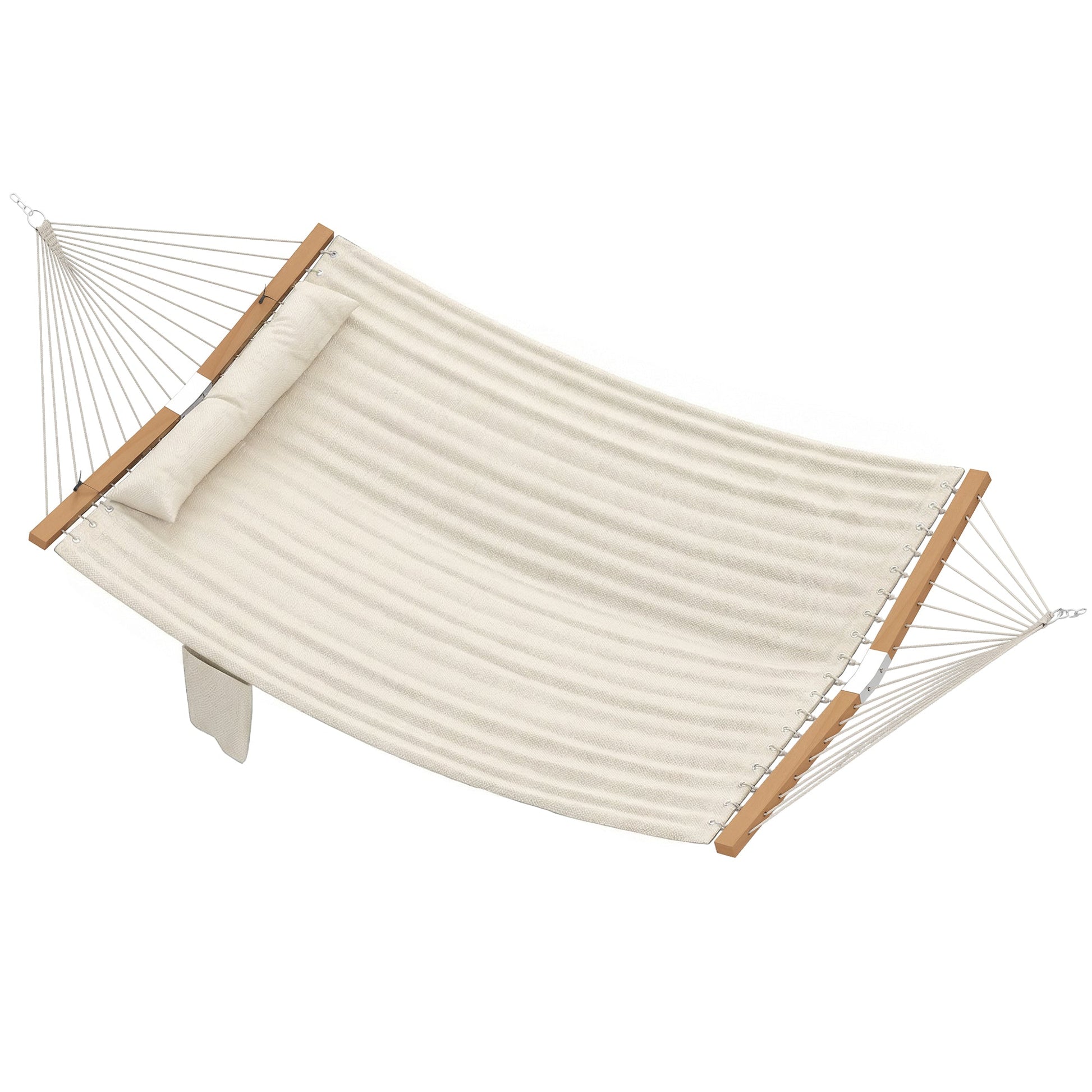 Double Hammock 2-Person with Pillow and Pad, Extra Large 200 x 140 cm, Load Capacity 200 kg, Swing Bed for Patio Porch Garden Lounging Outdoor and Indoor Cream White