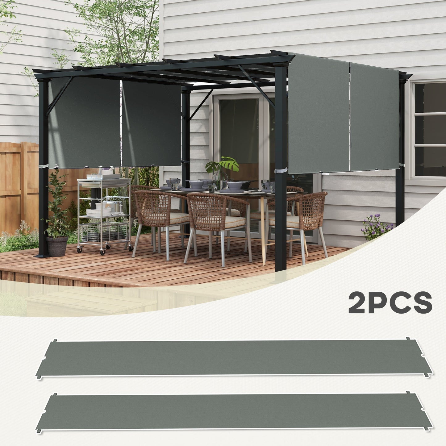 2 PCS Pergola Canopy Replacement, 4.9 x 1.2m UV Protection Pergola Cover, Easy to Install, for 3 x 3(m) Pergola, Dark Grey