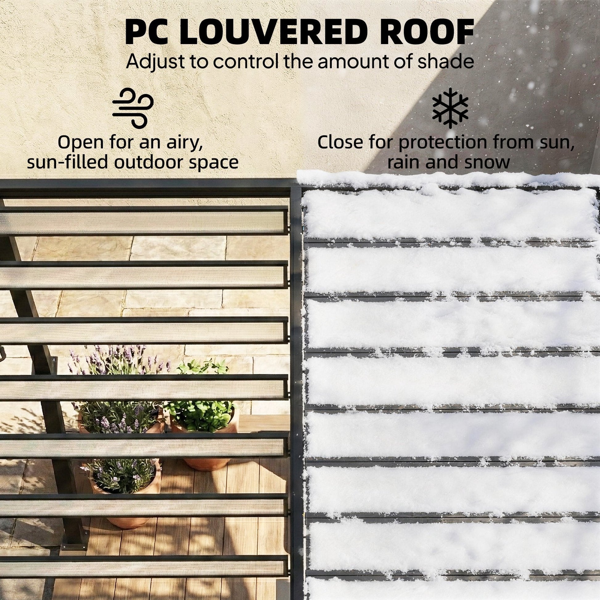 3 x 3 m Louvered Pergola with Adjustable PC Louvred Roof, Aluminium Frame, Patio Gazebo Pergola Canopy with Drainage Gutters, Handle, Expansion Screws for Garden Outdoor, Coffee