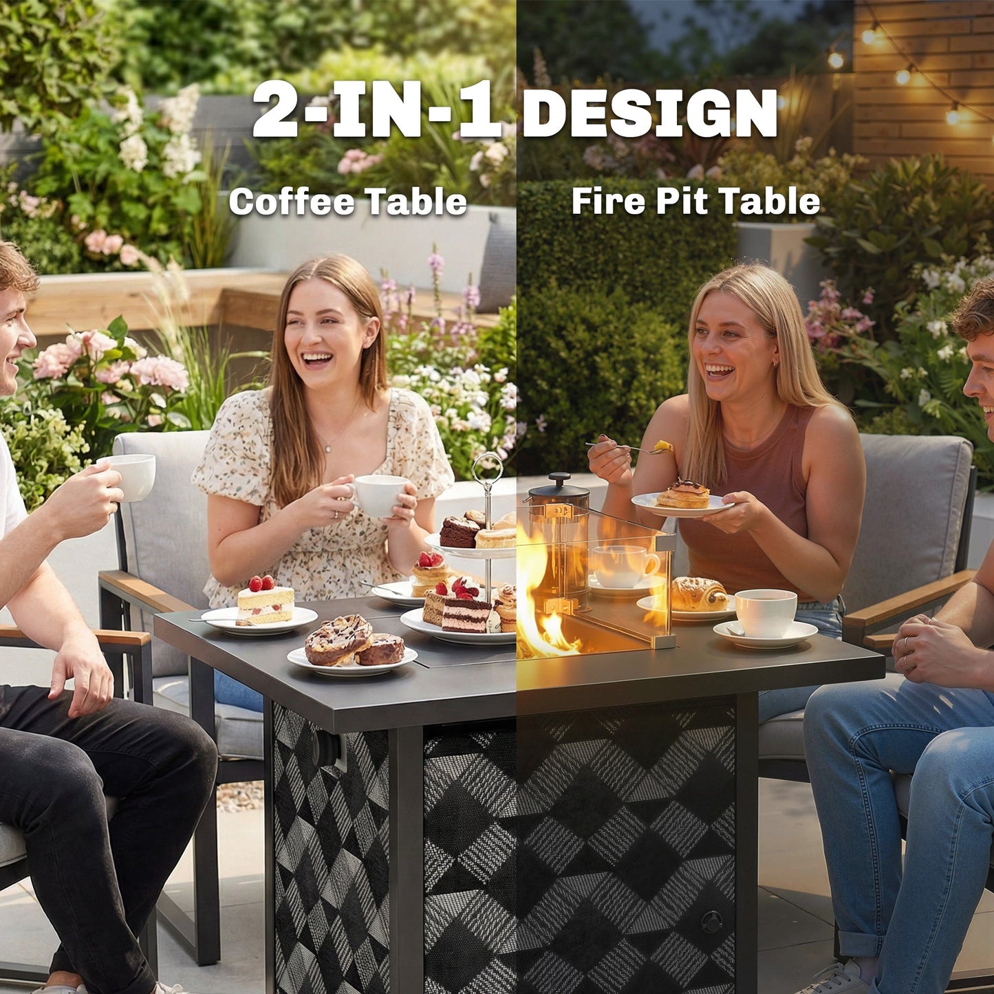 Square Propane Gas Fire Pit Table,12 KW Firepit Outdoor Patio Heater with Proof Net and Glass Wind Guard, Lava Rocks, Gas Tank Holder, Outdoor Firepits for Garden Patio, Black