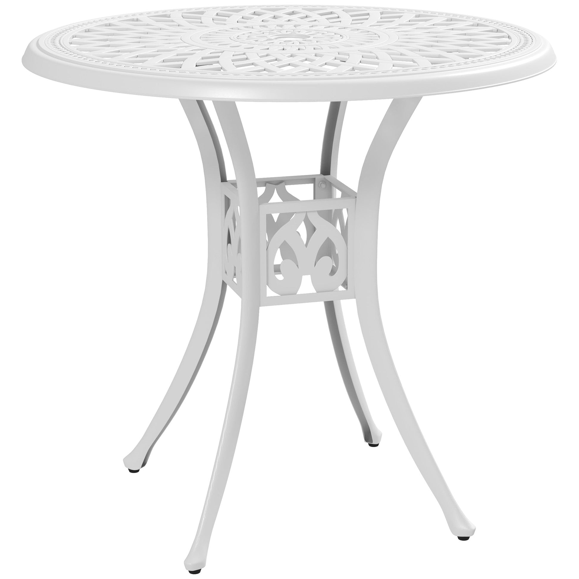 78 cm Round Garden Dining Table with Parasol Hole Antique Cast Aluminium Outdoor Table Only, White