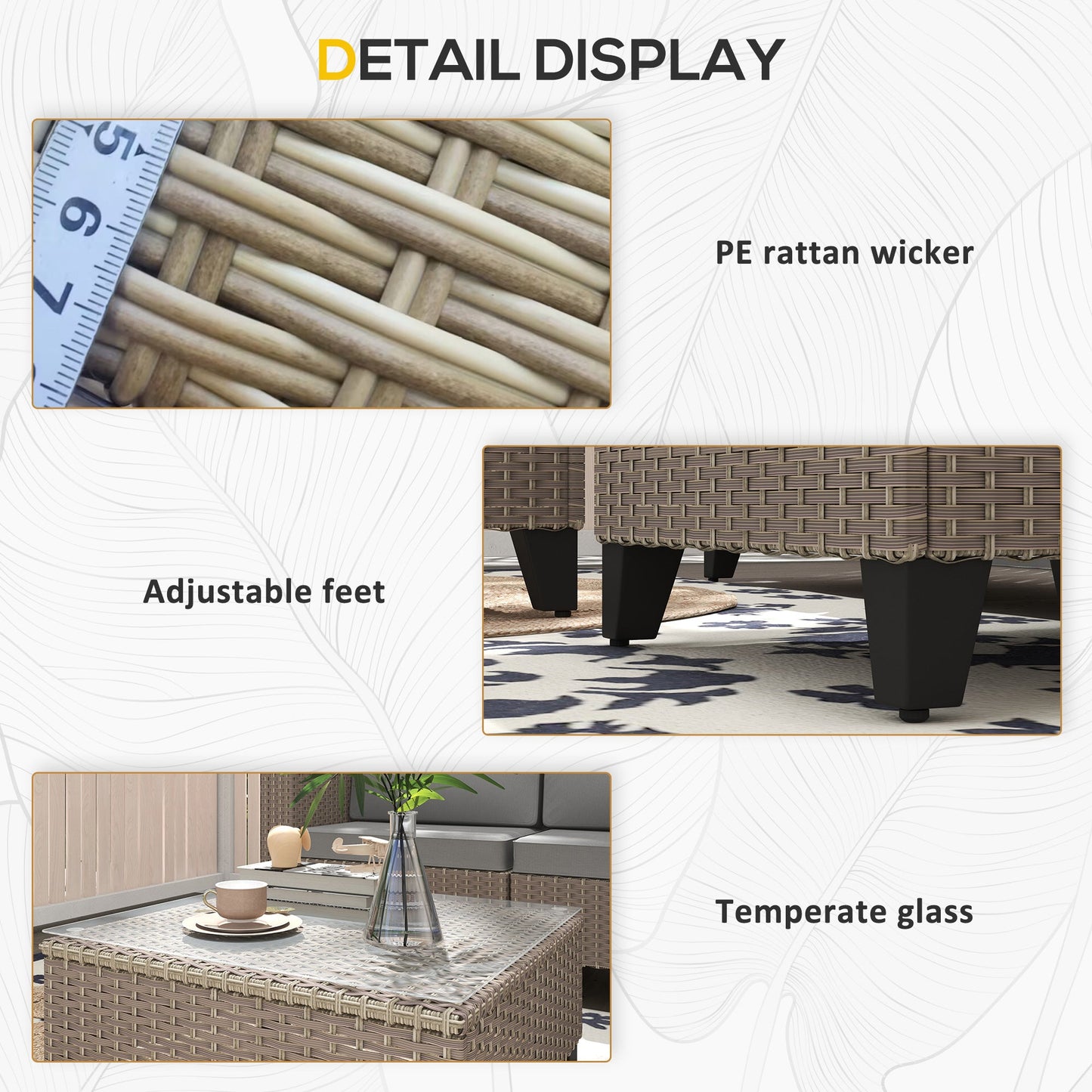 5 Pieces PE Rattan Garden Furniture Set, 4 Seater Garden Corner Sofa Set with Glass Coffee Table, Wicker Outdoor Furniture Set with Cushions for Patio Deck, Brown