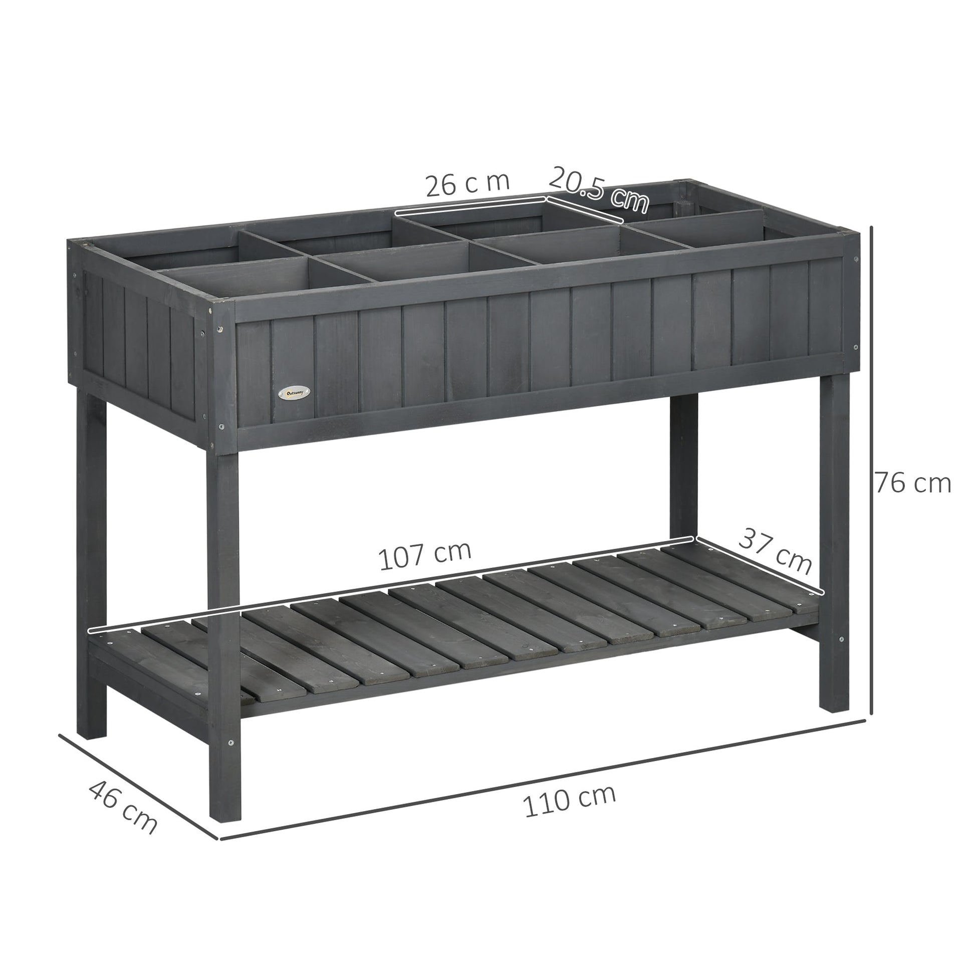 Wooden Herb Planter with 8 Pocket, Raised Bed Container Garden Planter Boxes, 110L x 46W x 76Hcm, Dark Grey