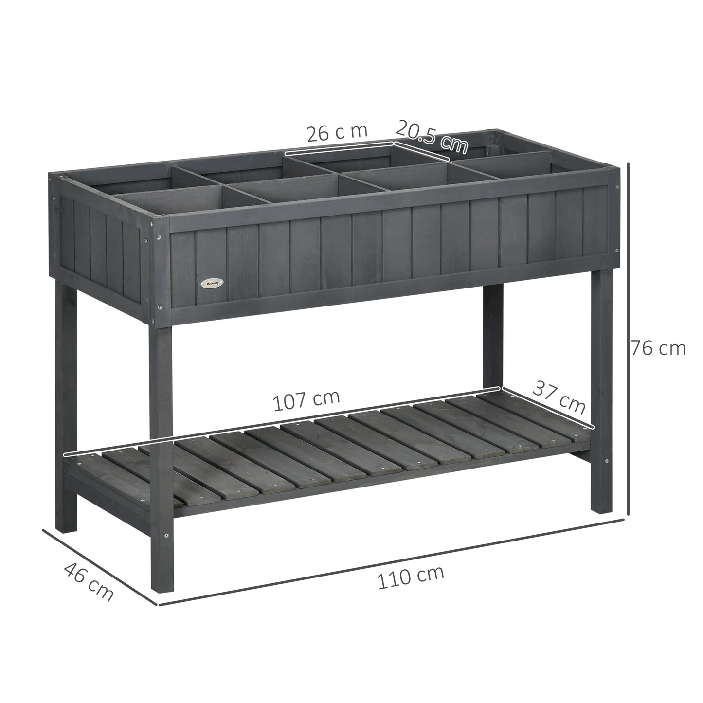 Wooden Herb Planter with 8 Pocket, Raised Bed Container Garden Planter Boxes, 110L x 46W x 76Hcm, Dark Grey