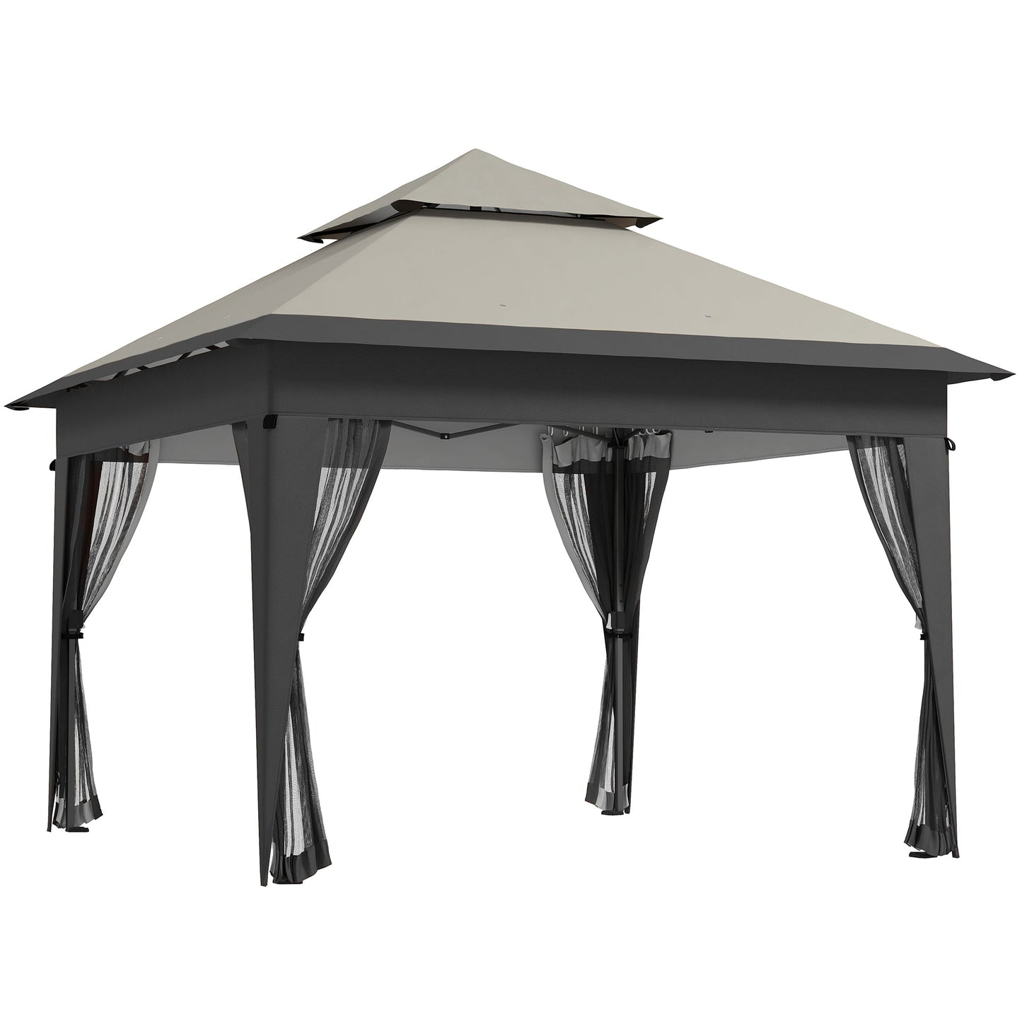 3 x 3(m) Pop Up Gazebo with Mosquito Netting, 1 Person Easy up Marquee Party Tent with 1-Button Push, Double Roof, Carry Bag, Sandbags, Height Adjustable Instant Shelter, Grey