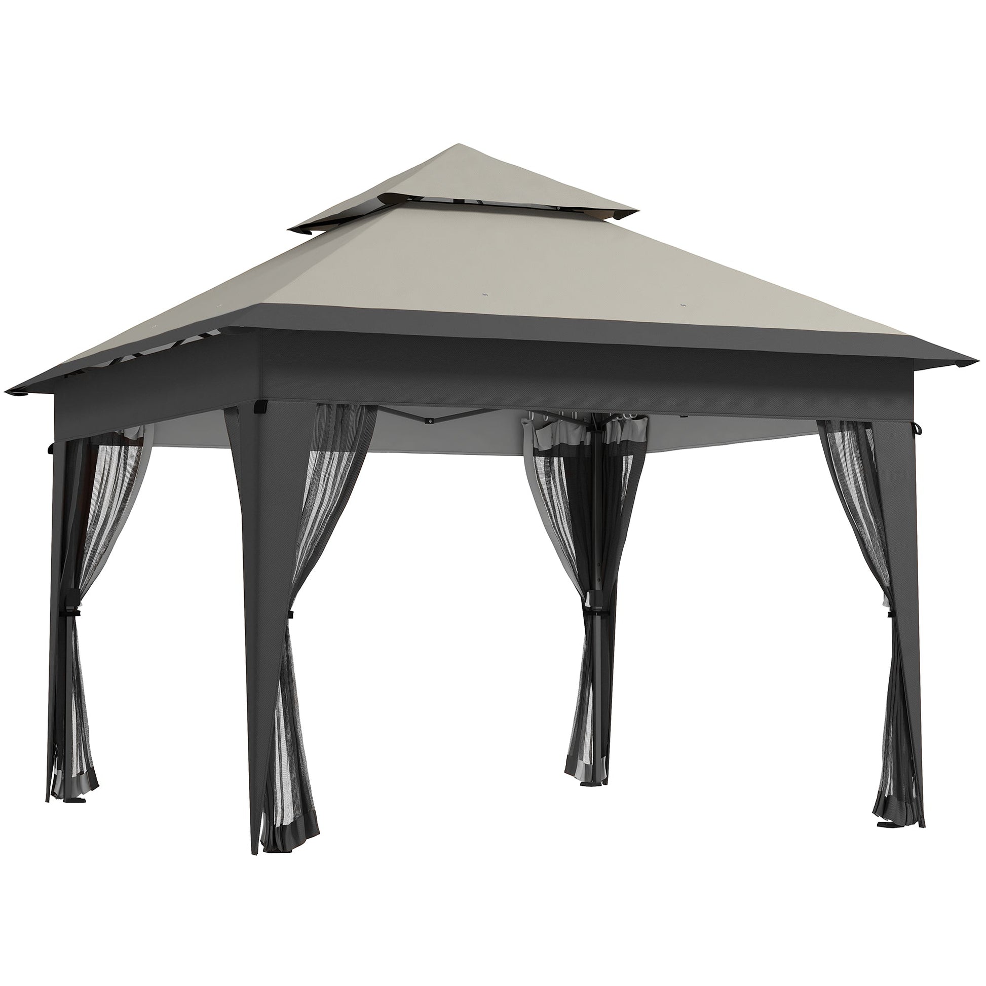 3 x 3(m) Pop Up Gazebo with Mosquito Netting, 1 Person Easy up Marquee Party Tent with 1-Button Push, Double Roof, Carry Bag, Sandbags, Height Adjustable Instant Shelter, Grey