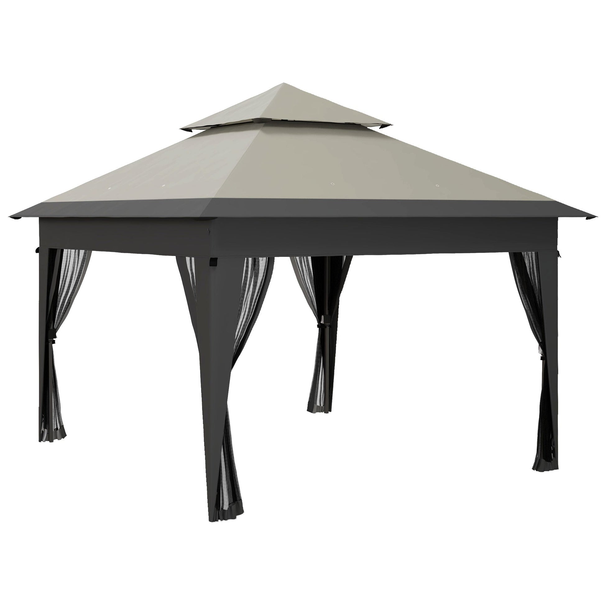 3 x 3(m) Pop Up Gazebo with Mosquito Netting, 1 Person Easy up Marquee Party Tent with 1-Button Push, Double Roof, Carry Bag, Sandbags, Height Adjustable Instant Shelter, Grey