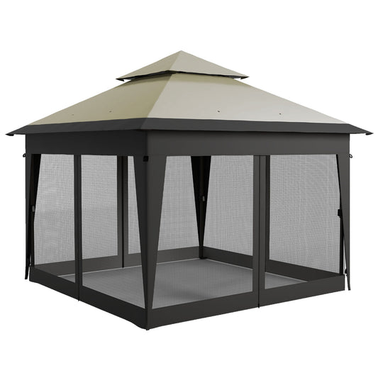 3 x 3(m) Pop Up Gazebo with Mosquito Netting, 1 Person Easy up Marquee Party Tent with 1-Button Push, Double Roof, Carry Bag, Sandbags, Height Adjustable Instant Shelter, Grey