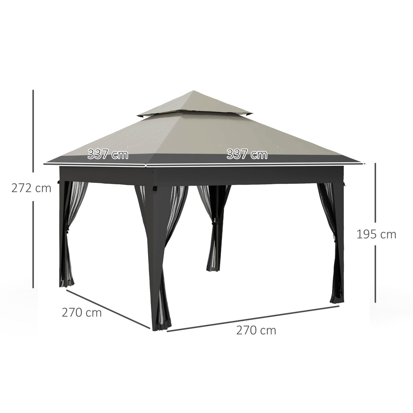 3 x 3(m) Pop Up Gazebo with Mosquito Netting, 1 Person Easy up Marquee Party Tent with 1-Button Push, Double Roof, Carry Bag, Sandbags, Height Adjustable Instant Shelter, Grey
