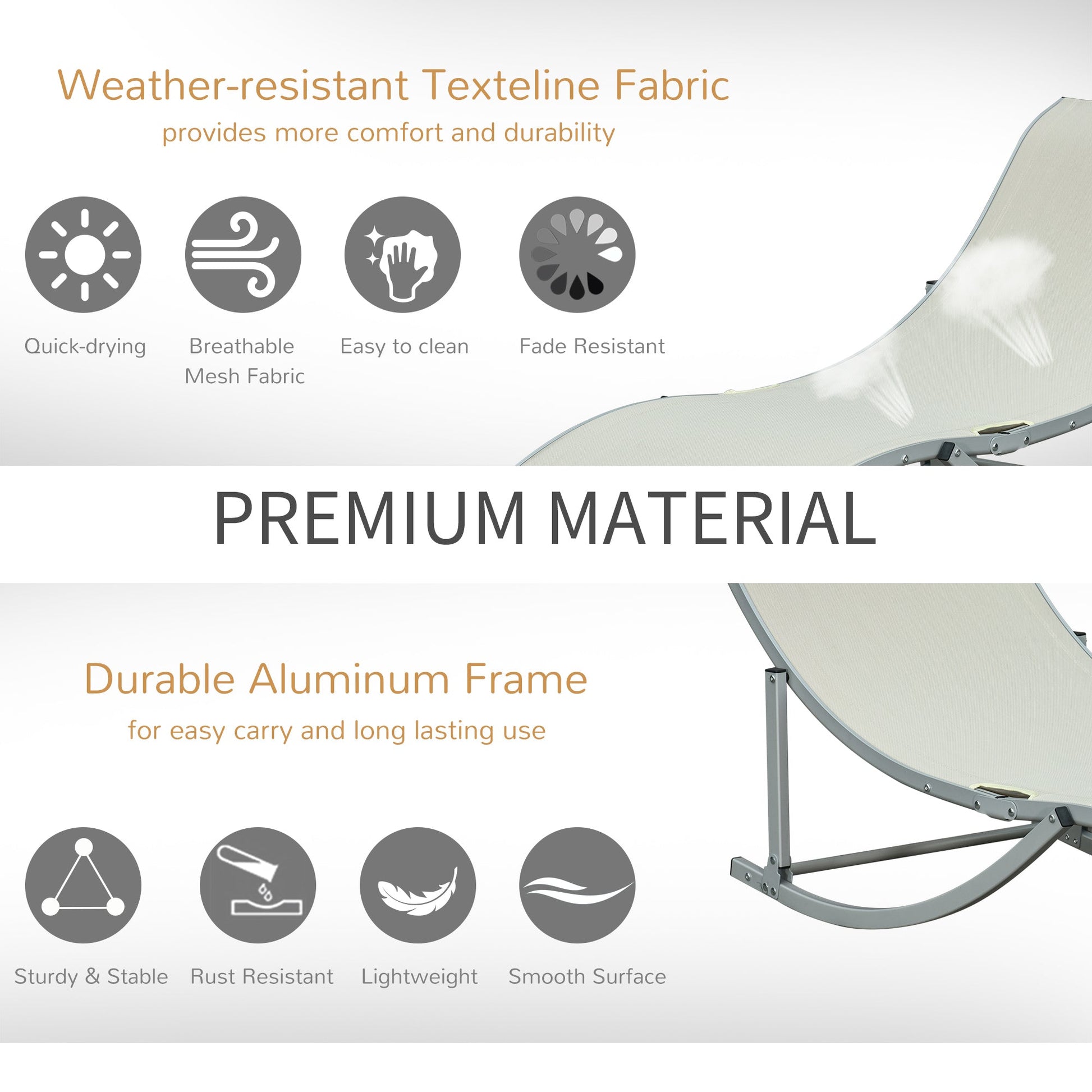 Set of 2 S-shaped Foldable Lounge Chair Sun Lounger Reclining Outdoor Chair for Patio Beach Garden, Beige