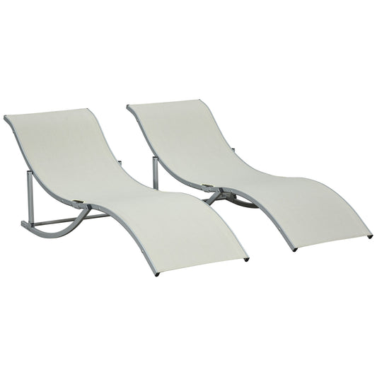 Set of 2 S-shaped Foldable Lounge Chair Sun Lounger Reclining Outdoor Chair for Patio Beach Garden, Beige