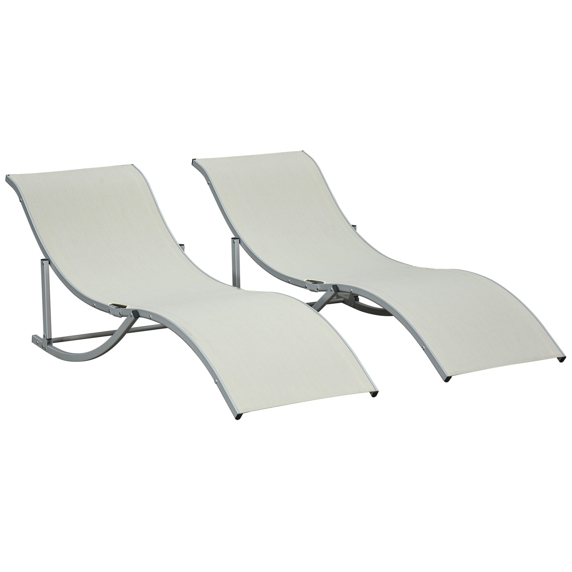 Set of 2 S-shaped Foldable Lounge Chair Sun Lounger Reclining Outdoor Chair for Patio Beach Garden, Beige