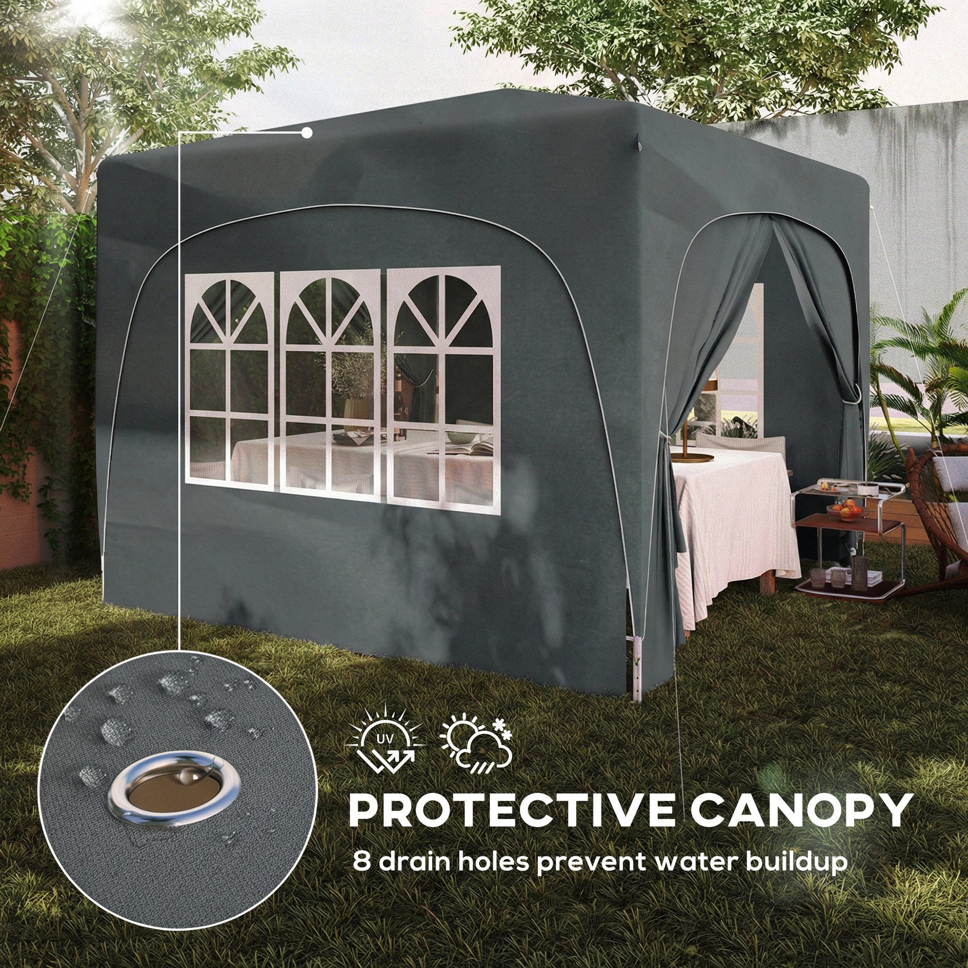 3 x 3(m) Pop Up Gazebo with Sides and Carry Bag, UPF50+, Height Adjustable Party Tent Instant Event Shelter for Garden, Outdoor, Patio, Dark Grey