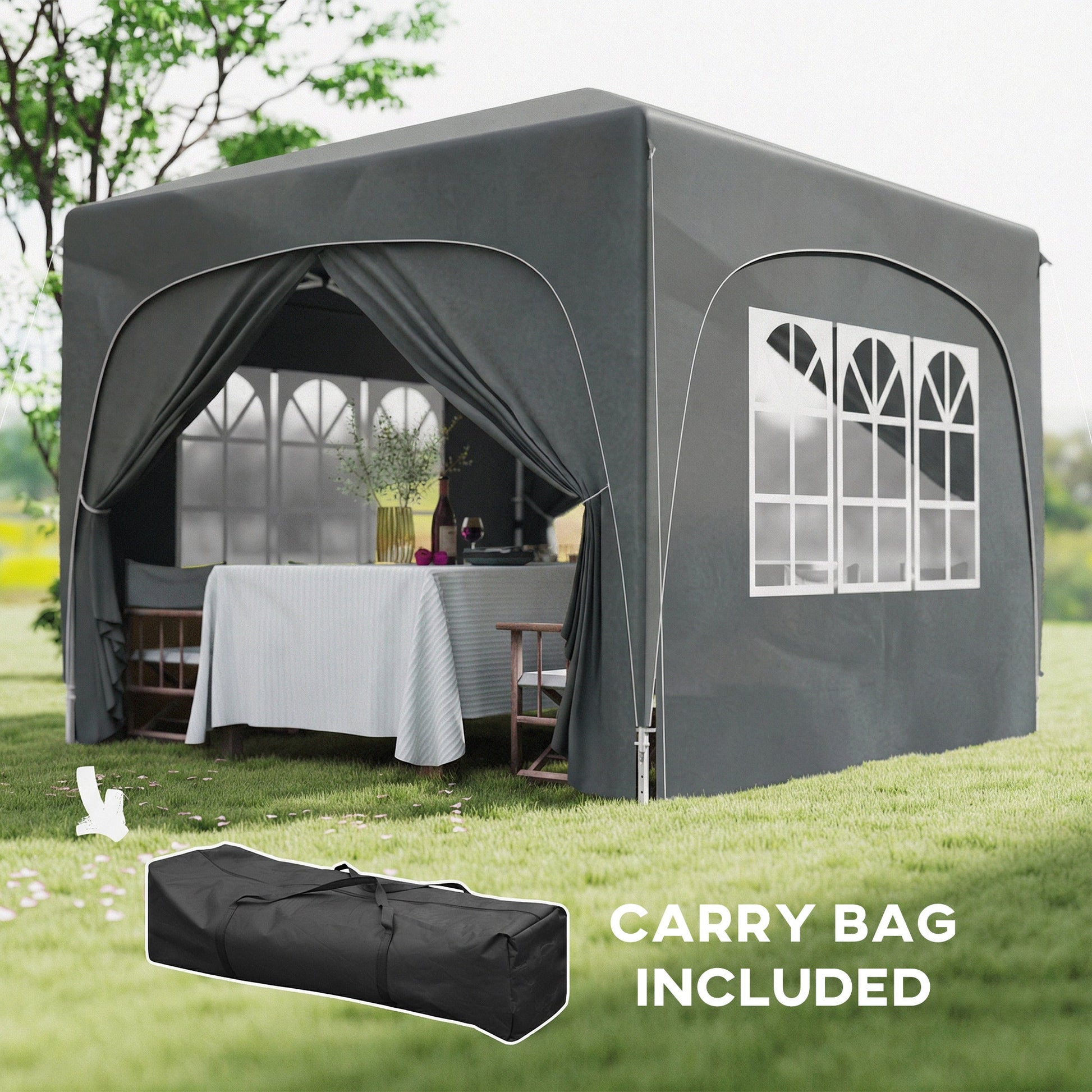 3 x 3(m) Pop Up Gazebo with Sides and Carry Bag, UPF50+, Height Adjustable Party Tent Instant Event Shelter for Garden, Outdoor, Patio, Dark Grey