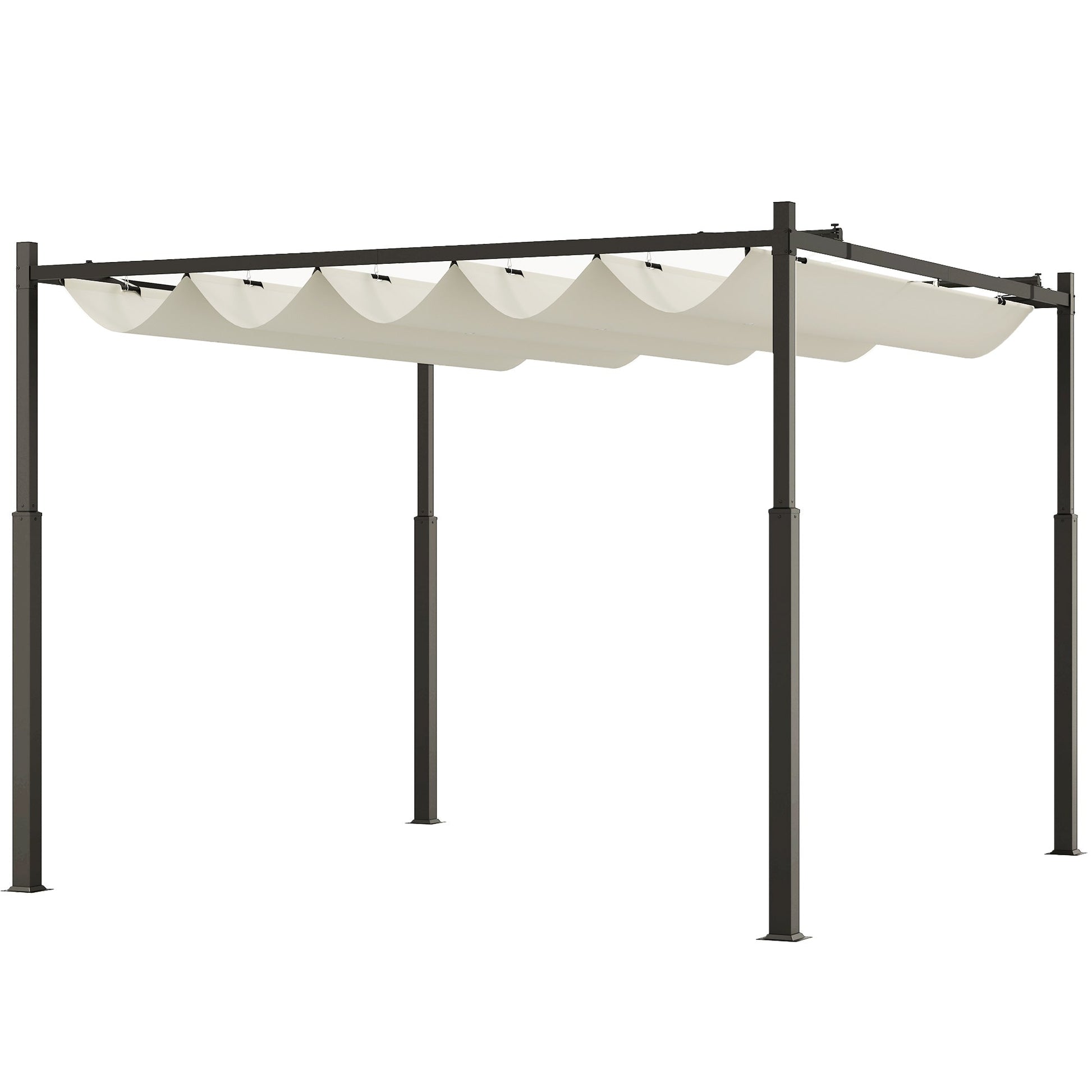 3 x 3(m) Metal Pergola with Retractable Roof and Magnetic Fixture, Outdoor Gazebo Garden Pergola Kit Sun Shade Canopy, UPF30+, 80mm Metal Column, Cream White