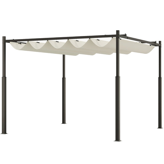 3 x 3(m) Metal Pergola with Retractable Roof and Magnetic Fixture, Outdoor Gazebo Garden Pergola Kit Sun Shade Canopy, UPF30+, 80mm Metal Column, Cream White