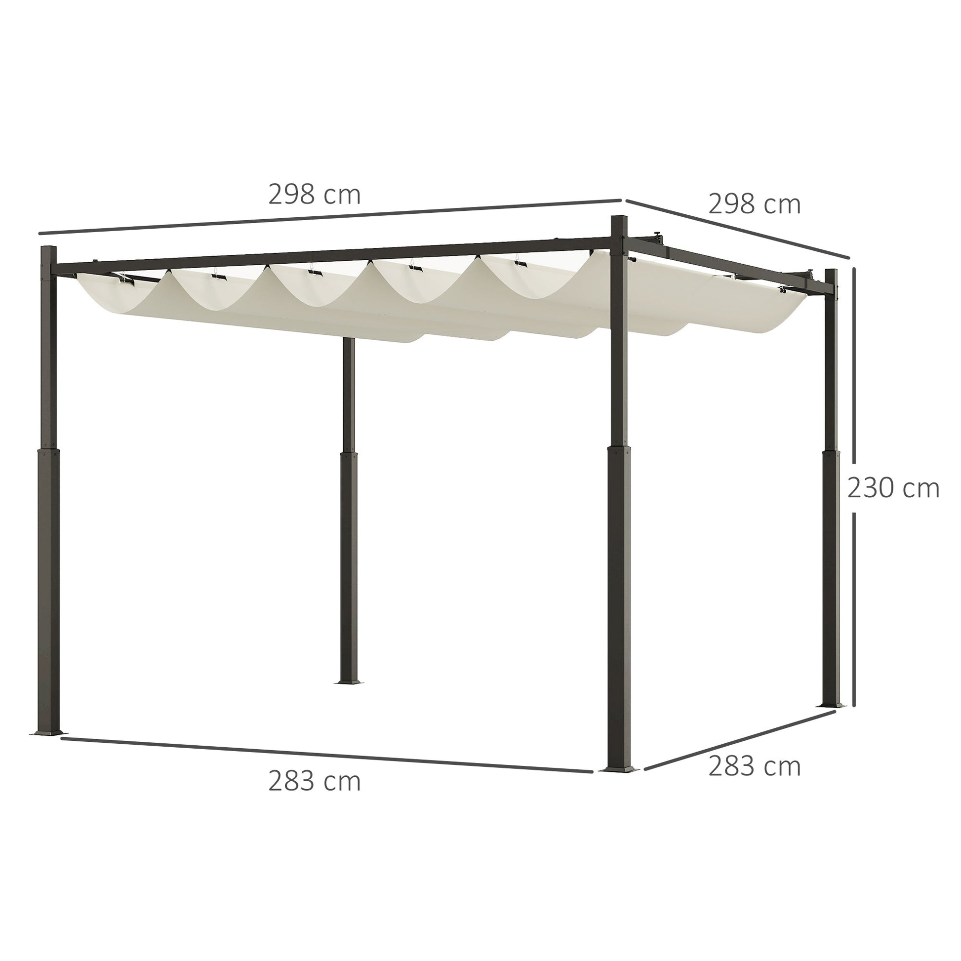 3 x 3(m) Metal Pergola with Retractable Roof and Magnetic Fixture, Outdoor Gazebo Garden Pergola Kit Sun Shade Canopy, UPF30+, 80mm Metal Column, Cream White