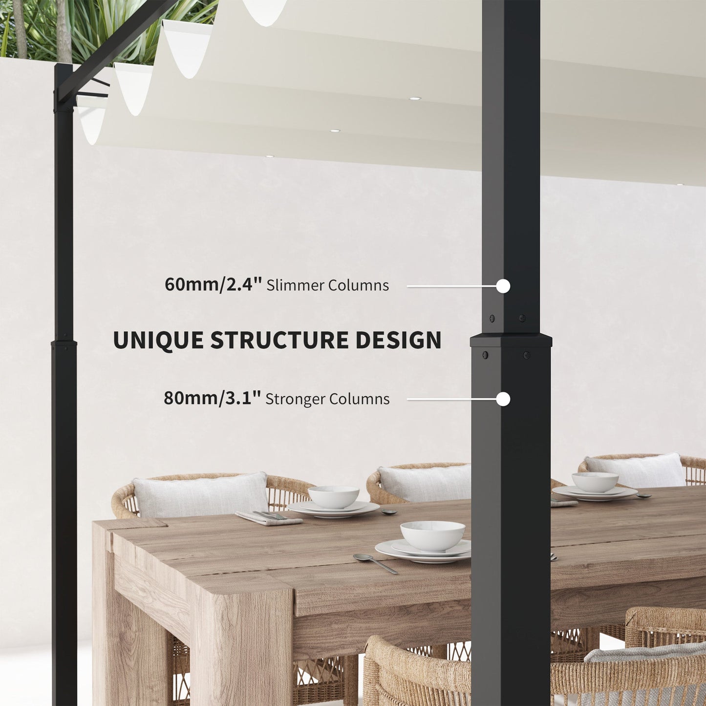 3 x 3(m) Metal Pergola with Retractable Roof and Magnetic Fixture, Outdoor Gazebo Garden Pergola Kit Sun Shade Canopy, UPF30+, 80mm Metal Column, Cream White