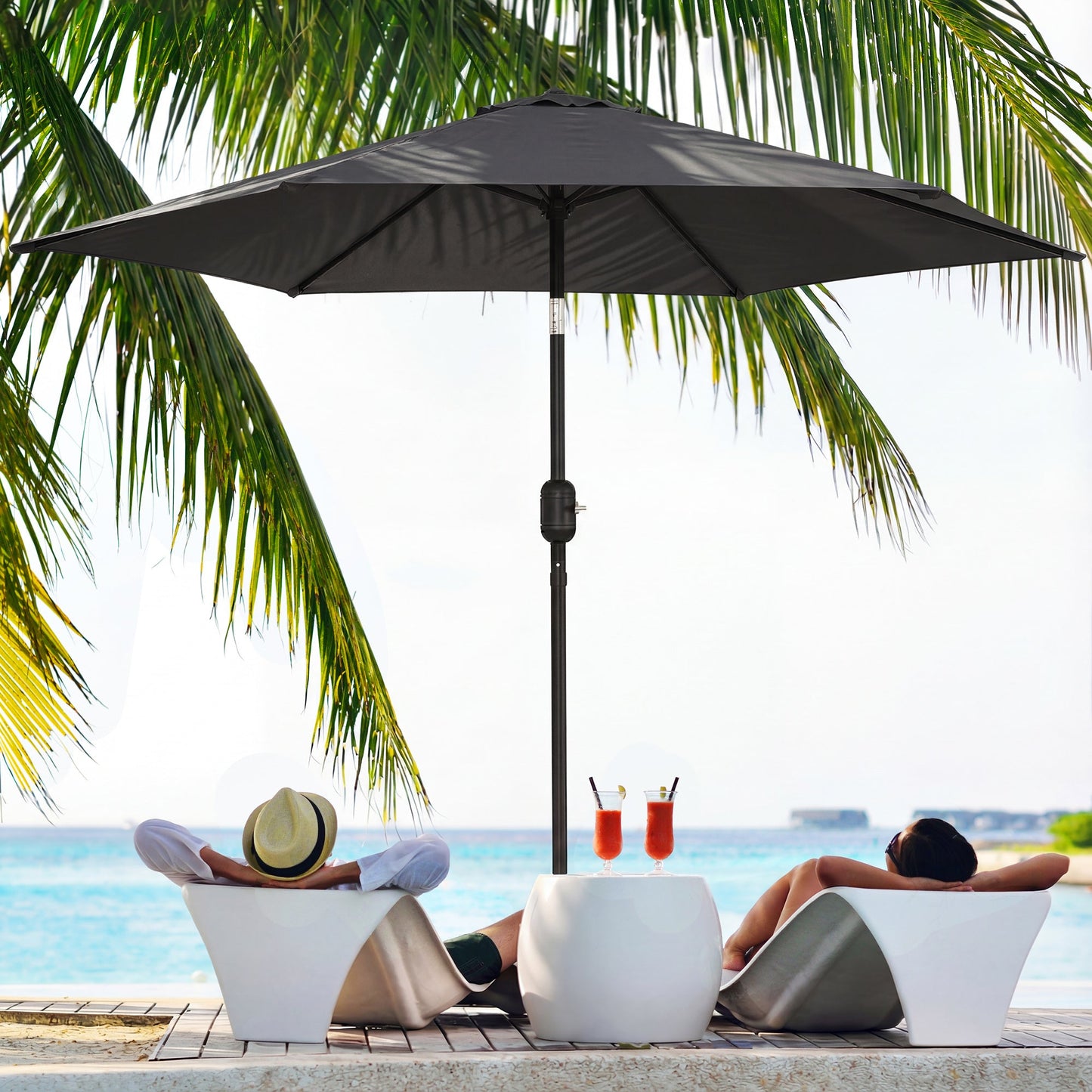 2.6 m Garden Parasol Umbrella with Aluminium Pole, Outdoor Table Market Patio Umbrella Sun Shade with Tilt and Crank, Vent, Black