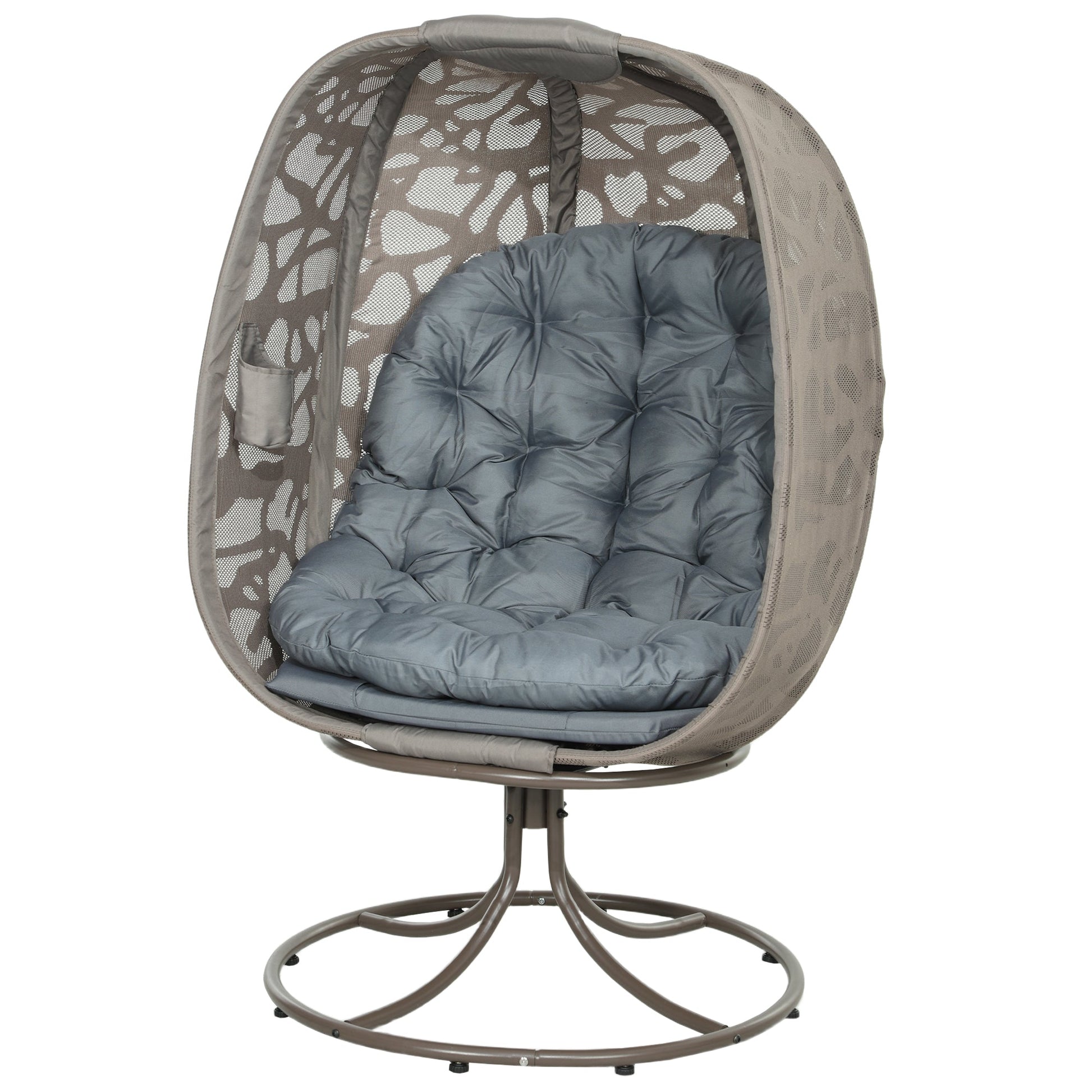 Swivel Egg Chair with Cushions, Foldable Basket Seat and Metal Frame, Indoor Outdoor Lounge Chair for Balcony, Patio and Living Room, Grey