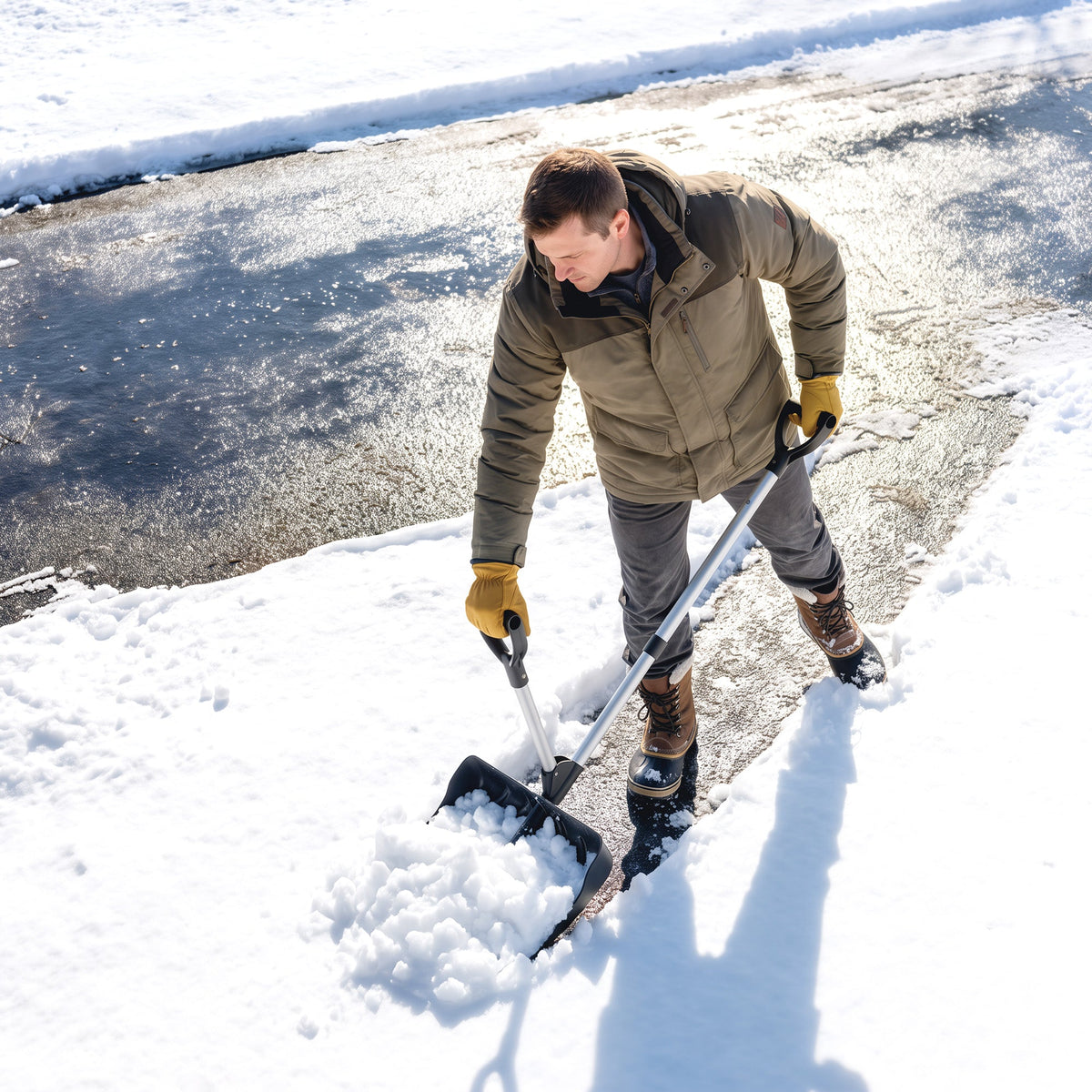 Heavy-Duty Snow Shovel with Assist Handle, Portable Snow Pusher with 45cm Wide Blade, Detachable Aluminium Handle and Metal Edge, Removal Shovel for Garden, Driveway, Car, Camping, Black