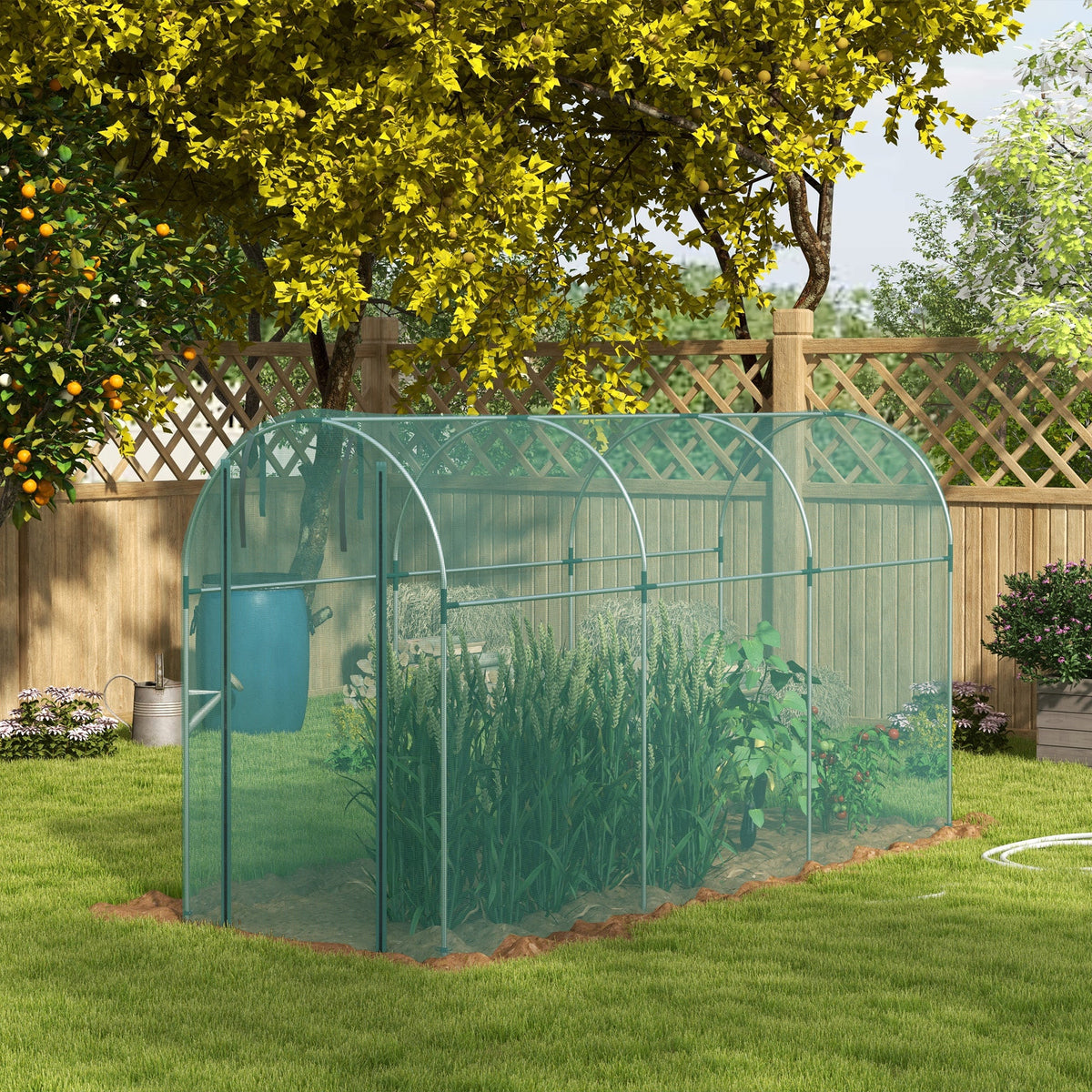 Fruit Cage Bird Netting, Heavy Duty Fruit and Vegetable Protection Tent with Zipped Door, Anti Bird, Insects, Small Animals, 1.2 x 3.6 x 1.9m, Green