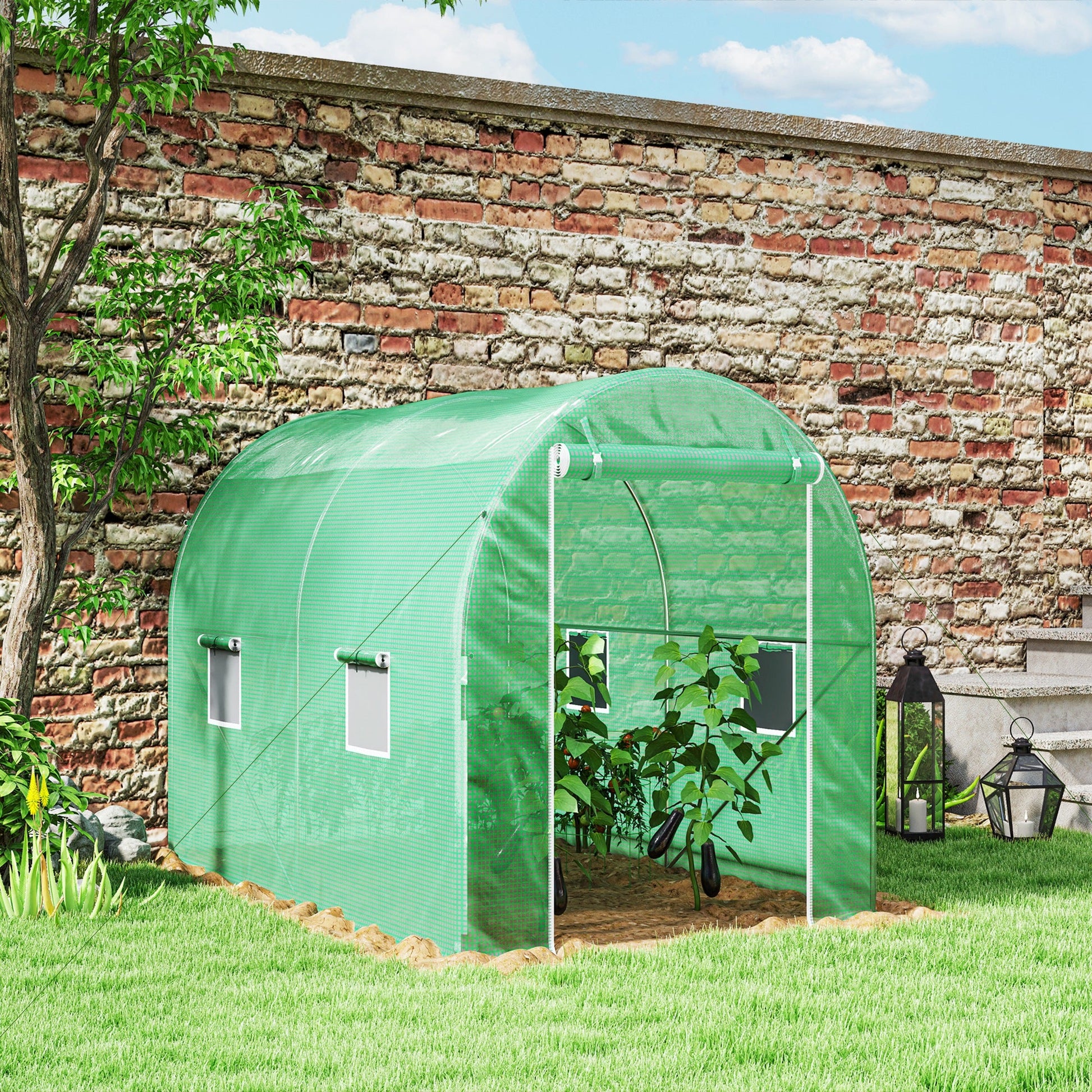 3L x 2W x 2H m Polytunnel Greenhouse, Walk-in Polytunnel Outdoor Garden Flower Vegetable Planter with Zipped Door