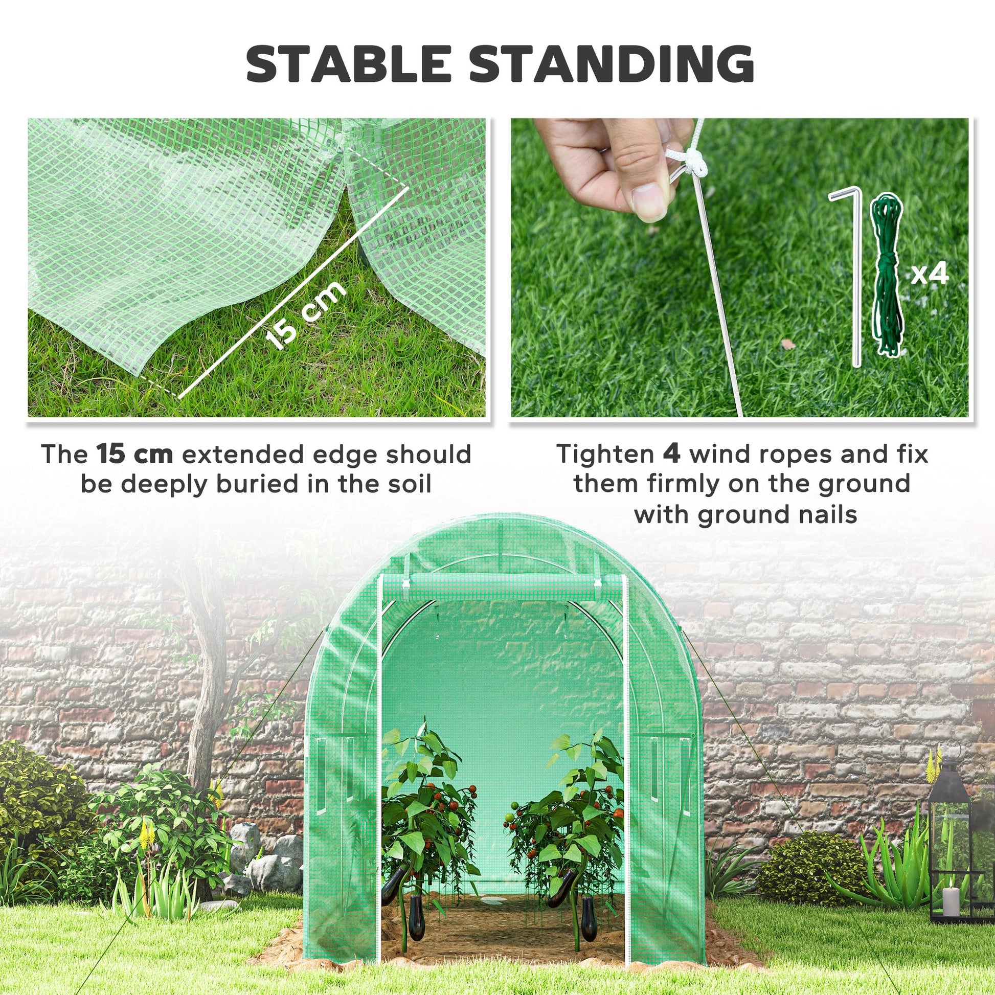 3L x 2W x 2H m Polytunnel Greenhouse, Walk-in Polytunnel Outdoor Garden Flower Vegetable Planter with Zipped Door