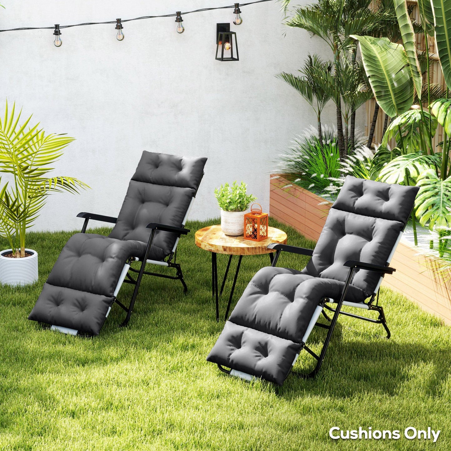 Sun Lounger Cushions Only, 190x56x10cm Garden Lounge Chair Cushions Set of 2, UPF20+ 220gsm Fabric, Thick Sunbed Replacement Pads with 6 Ties, Dark Grey