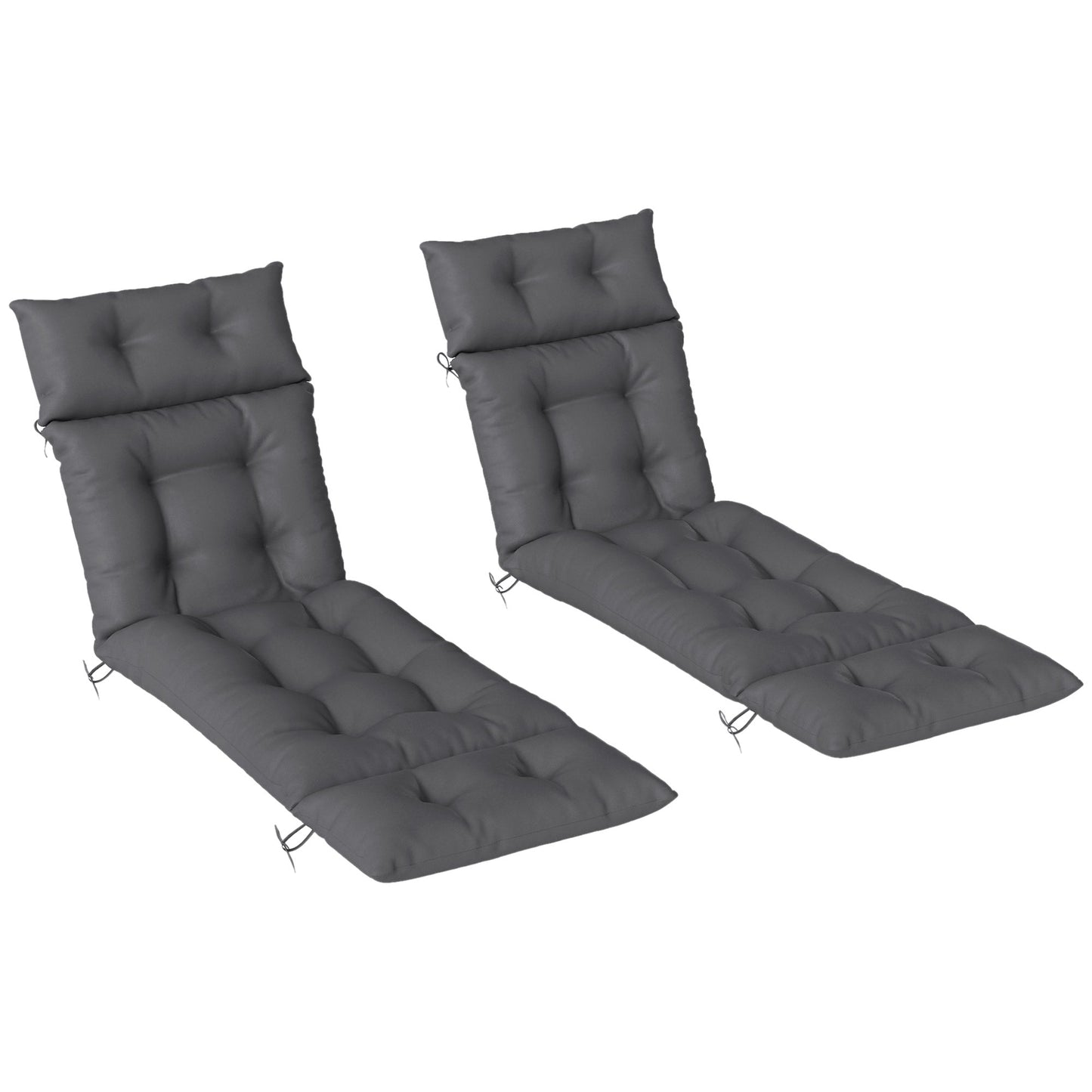 Sun Lounger Cushions Only, 190x56x10cm Garden Lounge Chair Cushions Set of 2, UPF20+ 220gsm Fabric, Thick Sunbed Replacement Pads with 6 Ties, Dark Grey