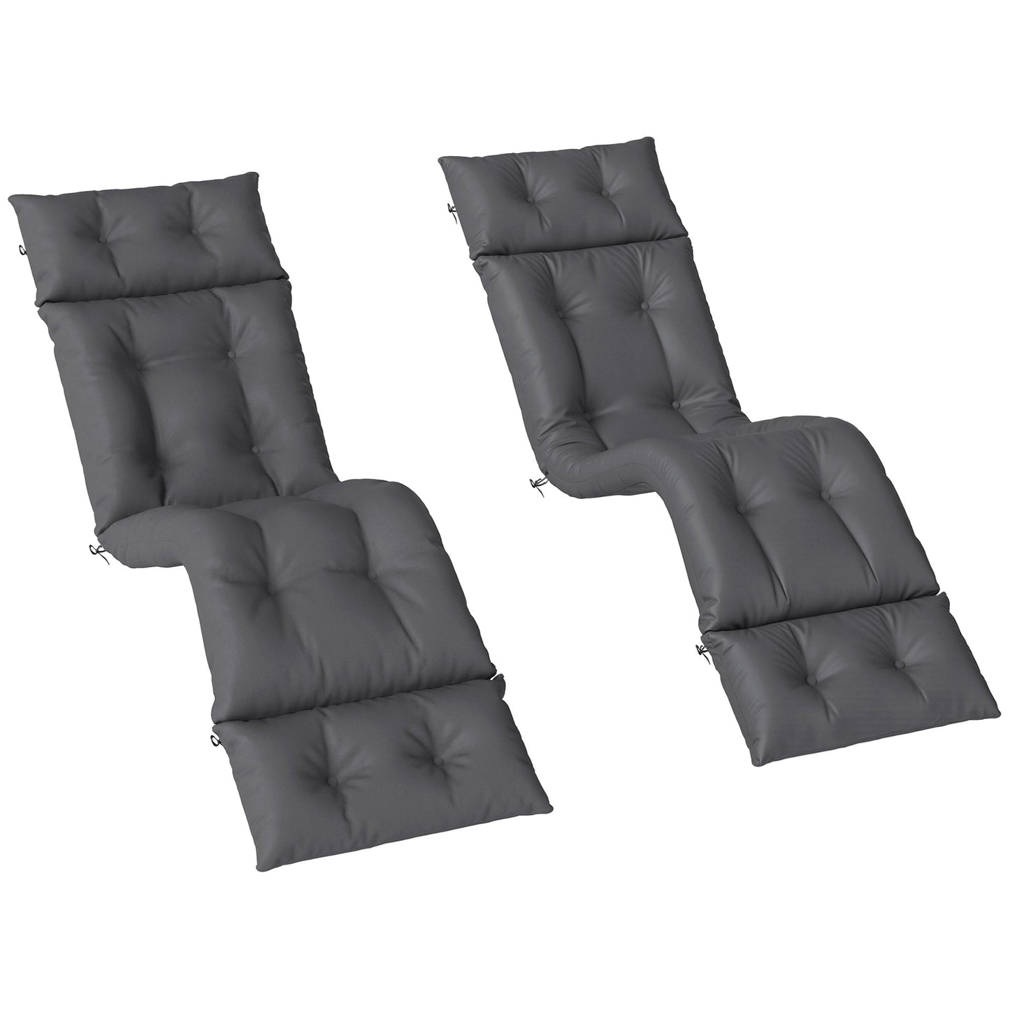 Sun Lounger Cushions Only, 190x56x10cm Garden Lounge Chair Cushions Set of 2, UPF20+ 220gsm Fabric, Thick Sunbed Replacement Pads with 6 Ties, Dark Grey