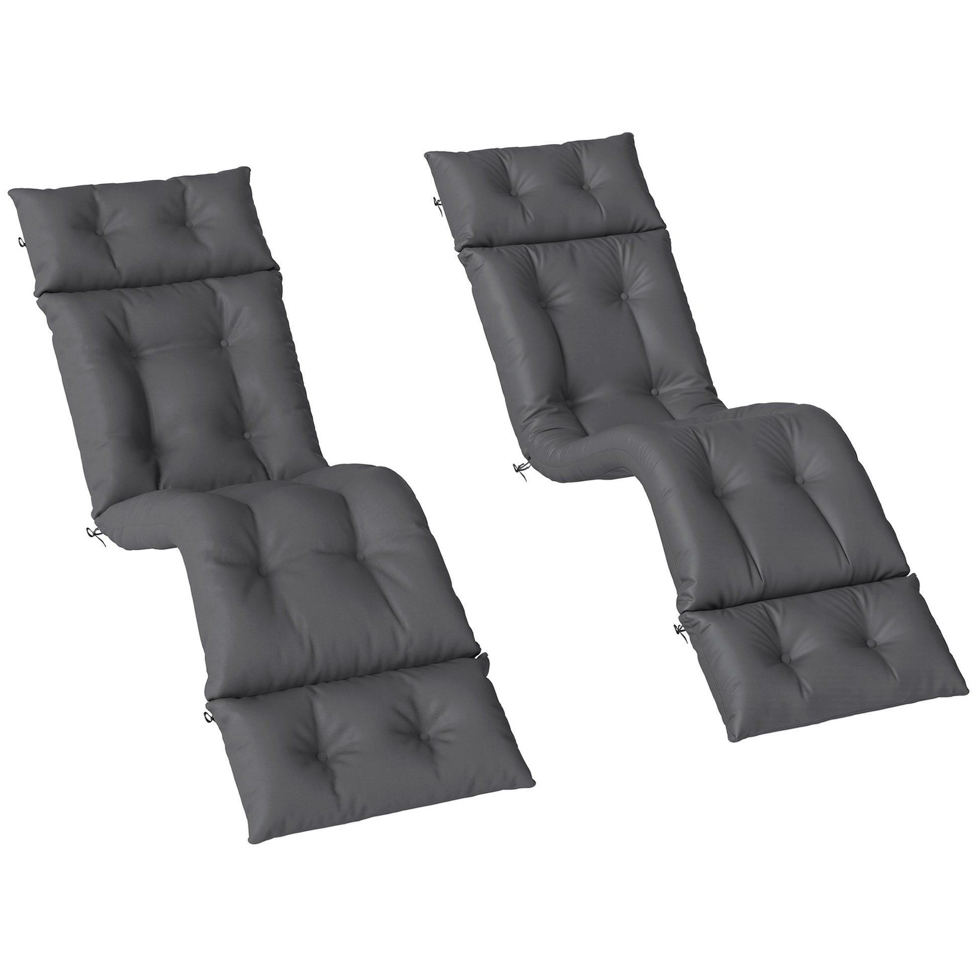 Sun Lounger Cushions Only, 190x56x10cm Garden Lounge Chair Cushions Set of 2, UPF20+ 220gsm Fabric, Thick Sunbed Replacement Pads with 6 Ties, Dark Grey