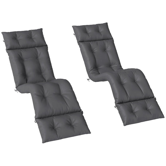 Sun Lounger Cushions Only, 190x56x10cm Garden Lounge Chair Cushions Set of 2, UPF20+ 220gsm Fabric, Thick Sunbed Replacement Pads with 6 Ties, Dark Grey