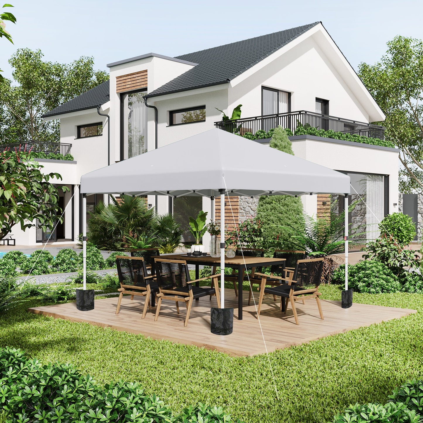 3 x 3 (M) Pop Up Gazebo, UPF 30+ with 2 Sidewalls, Leg Weight Bags and Wheeled Bag, Height Adjustable Party Tent Event Shelter for Garden, Patio, White