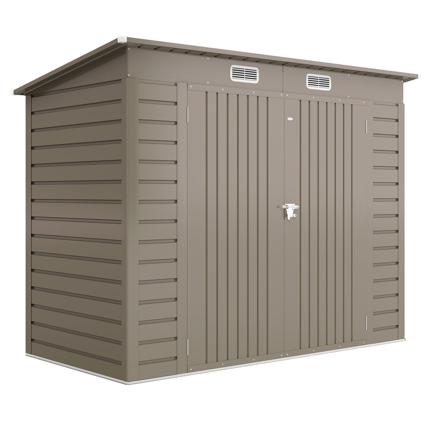 8 x 4FT Garden Shed. Galvanised Metal Shed, Outdoor Tool Storage Shed with Pent Roof, Lockable Door and 2 Vents, Light Grey