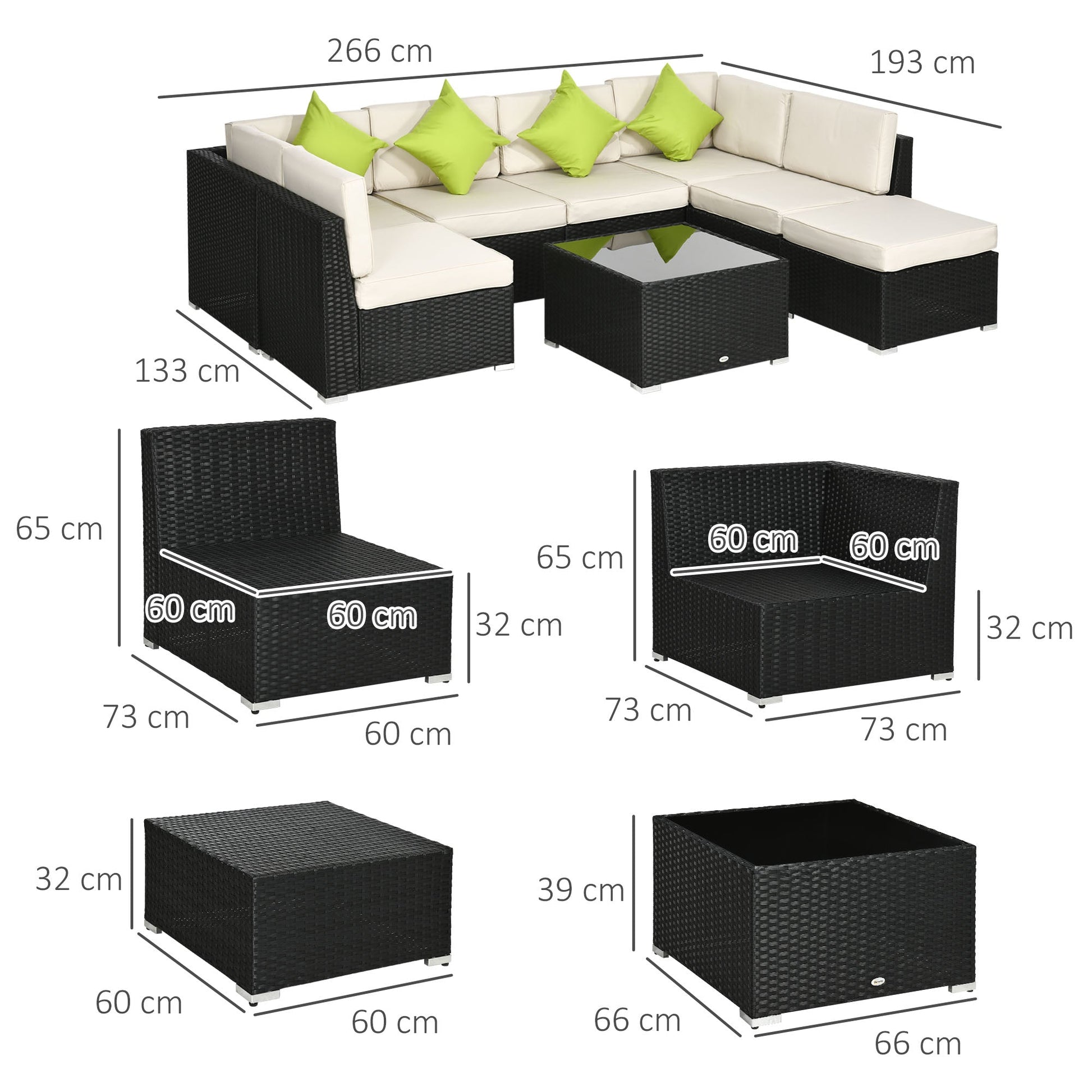 8 Pieces PE Rattan Corner Sofa Set, Outdoor Garden Furniture Set, Patio Wicker Sofa Seater w/ Cushion, Washable Cushion Cover & Tempered Glass Table, Black